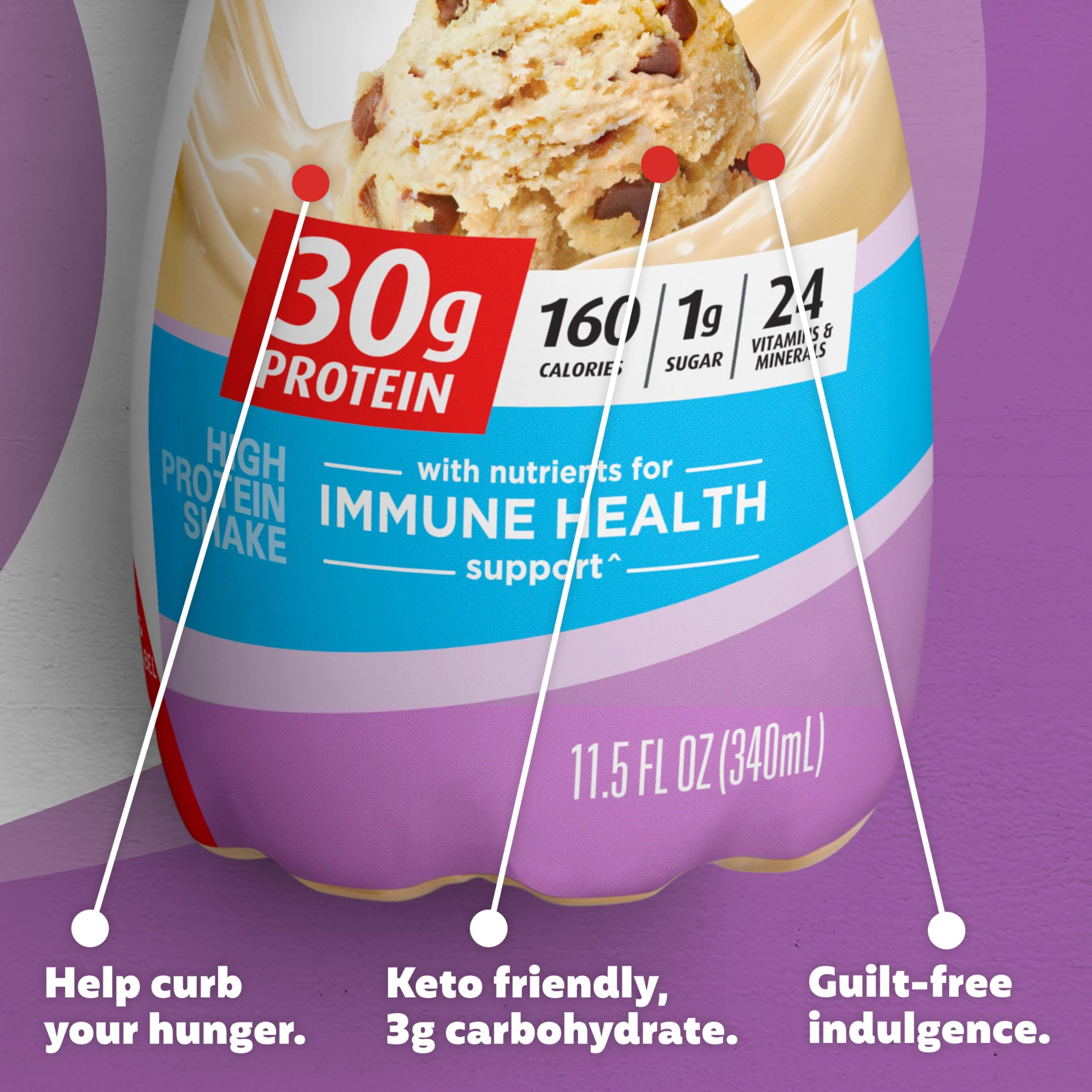 Premier Protein Shake - Cookie Dough Flavor, 30g Protein, 1g Sugar, 24 Vitamins & Minerals for Immune Support, 11.5 fl oz (12 Pack) | Post-Workout Recovery, Meal Replacement & On-the-Go Nutrition