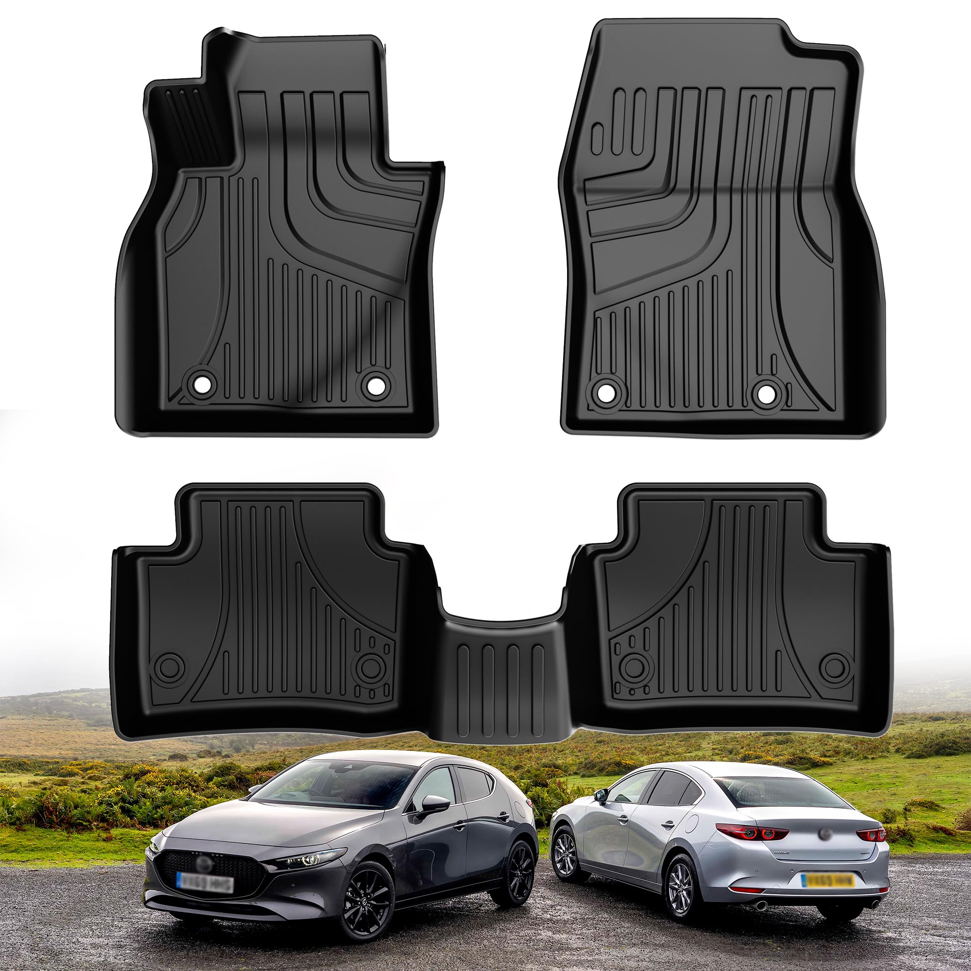 Custom Fit TPE All-Weather Floor Mats for 2019-2025 Mazda 3 (1st & 2nd Row) - Heavy Duty Protection Car Floor Liners - Perfect for Daily Commute, Road Trips & Winter Driving