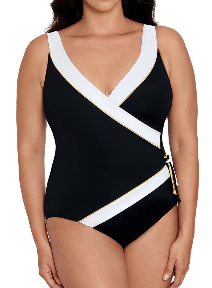 Longitude Women's One Piece Swimsuit with Tassel Ring & Surplice Neckline - Soft Cup Bathing Suit for Beach, Pool & Vacation