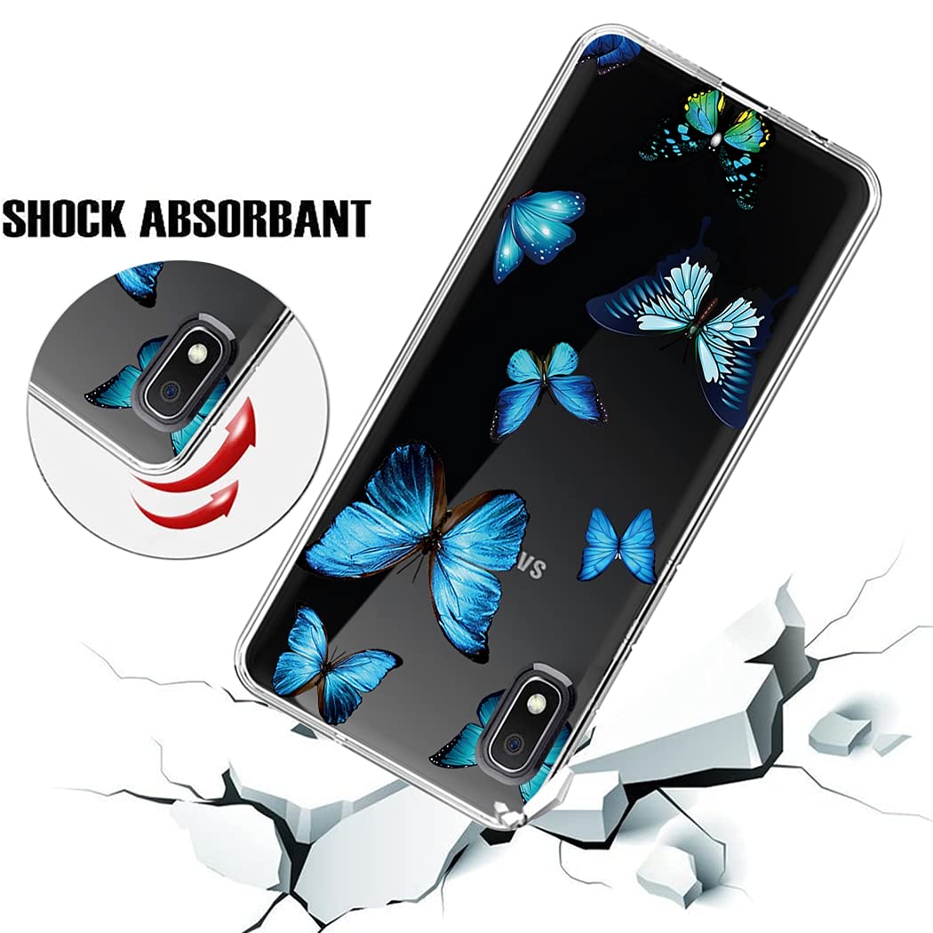 Cute Blue Butterfly Clear Slim Shockproof TPU Case for Samsung Galaxy A10E - Soft Flexible Protective Cover for Women & Girls (Perfect for Everyday Use, School, Work & Travel)