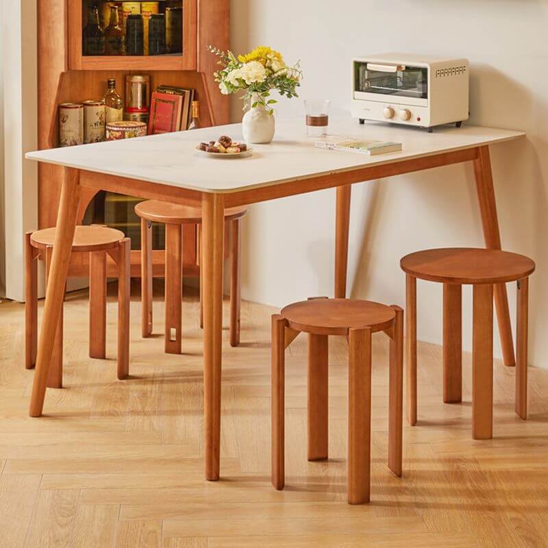 Minimalist Solid Color Utility Stool with Midnight Black/Auburn/Natural Finish - Stackable Drum Base & Natural Wood Seat - Perfect as Side Table, Bedside Stool or Living Room Accent