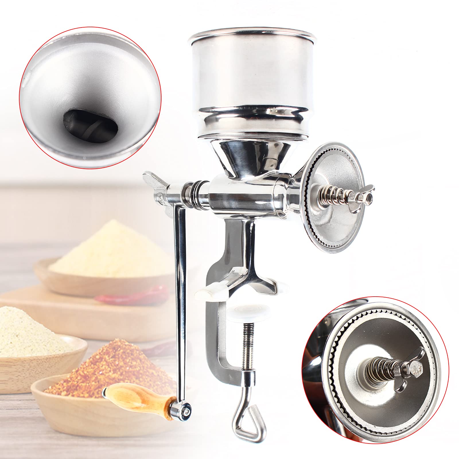 Premium Stainless Steel Manual Grain Grinder - Heavy Duty Cast Iron Mill for Coffee Beans, Rice, Wheat & Spices | Perfect for Home Brewing, Camping & Emergency Food Prep