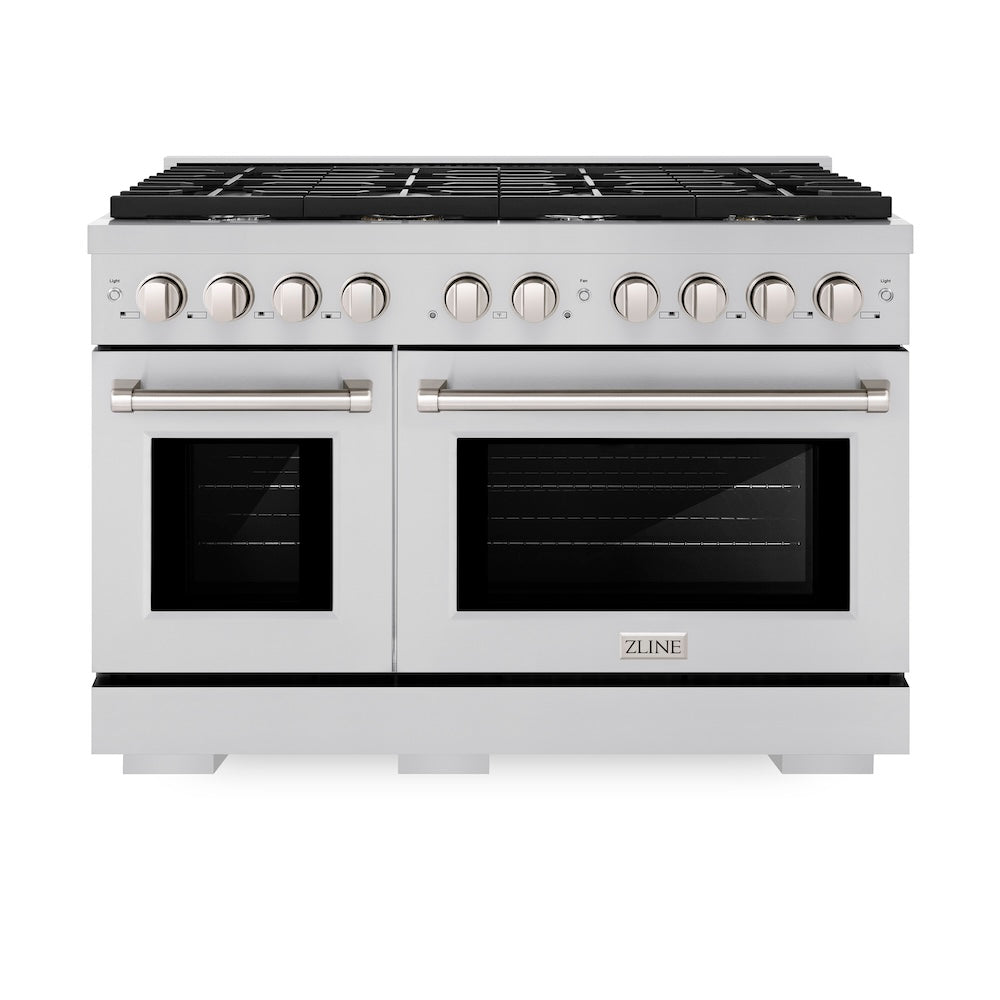 ZLINE 48-Inch 6.7 cu.ft Stainless Steel Double Oven Gas Range with 8 Burner Cooktop - SGR48 Model for Professional Home Kitchen & Large Family Cooking