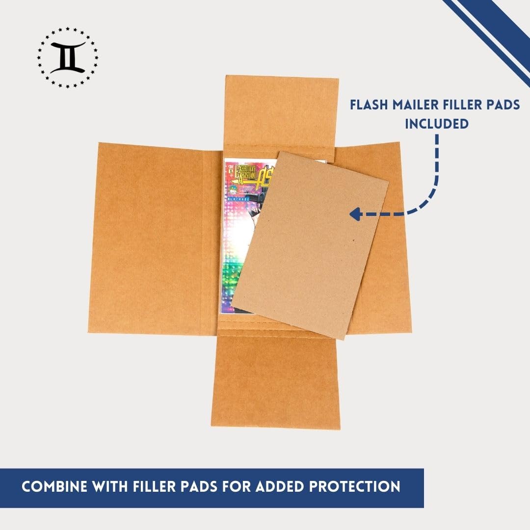 Gemini Comic Book Mailers with Filler Pads - 50 Pack of Protective Shipping Envelopes & Padding | Stay Flat, Crush Proof, Bend Resistant | Ultimate Protection for Comics, Manga & Collectibles | Perfect for eBay, Amazon & Online Sellers Shipping Valuable Items
