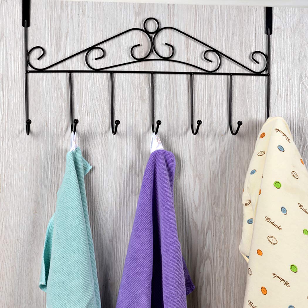 Eywlwaar Metal Over Door Hook Rack - 7 Hooks Decorative Hanger for Towels, Hats, Coats, Bags & Scarves - Space Saving Solution for Bathroom, Bedroom, Kitchen & Closet Organization