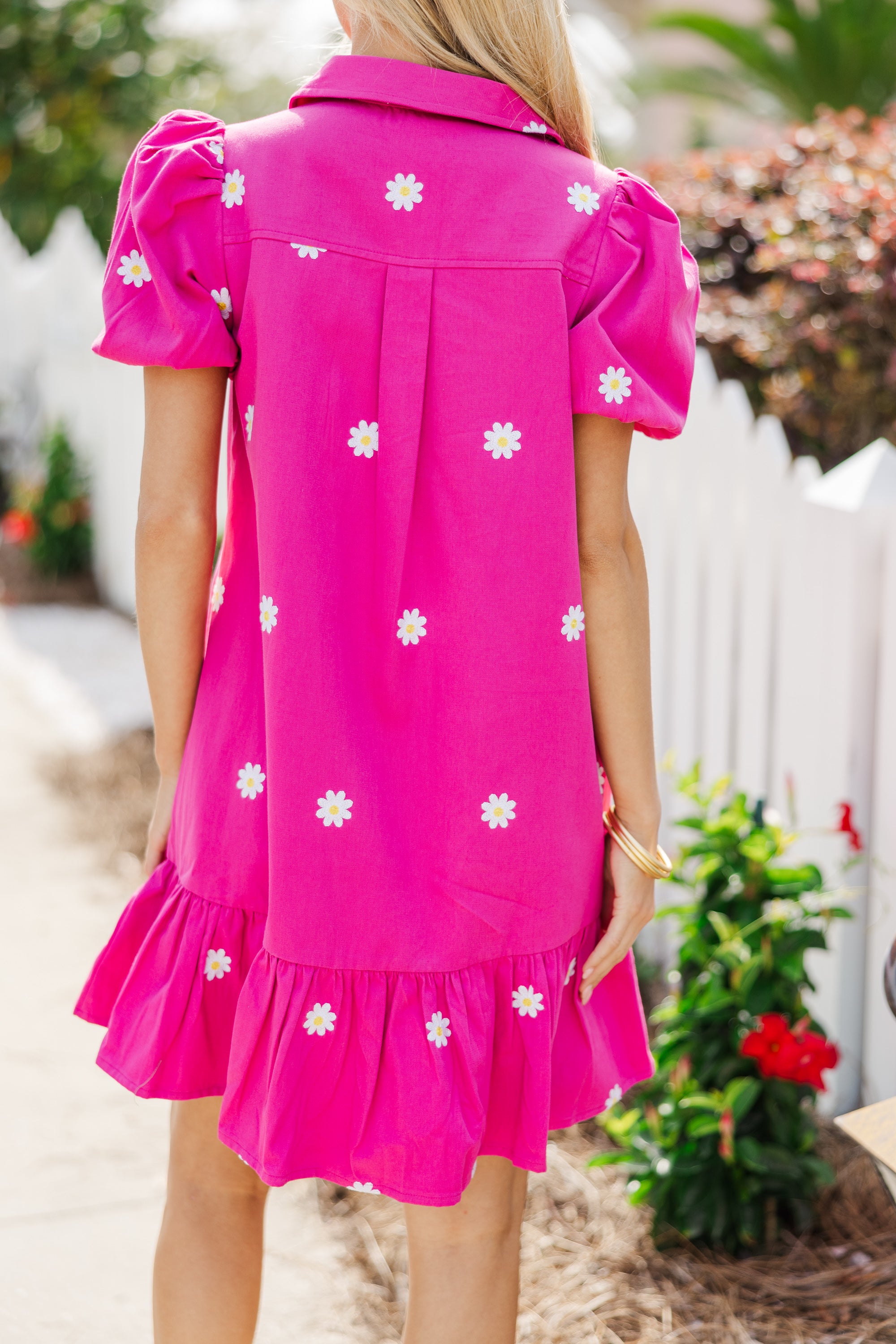 Dream Of The Day Fuchsia Pink Floral Embroidered Dress - Elegant Summer Dress for Women, Perfect for Weddings, Parties & Date Nights