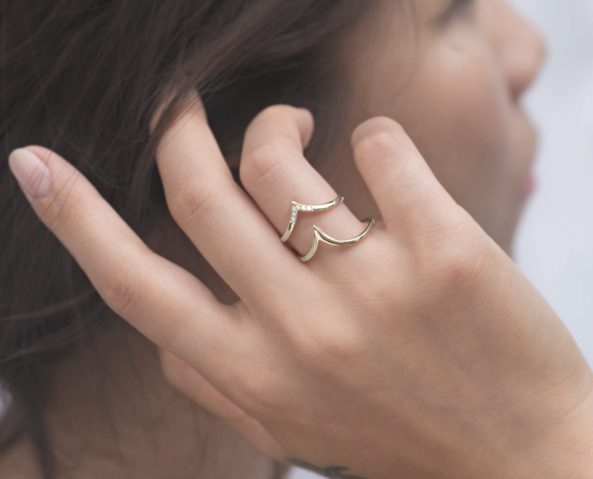 14K Solid Yellow Gold Chevron Wedding & Engagement Ring for Women - Handmade Minimalist V-Shaped Triangle Band - Perfect for Bridal, Anniversary & Everyday Elegant Jewelry