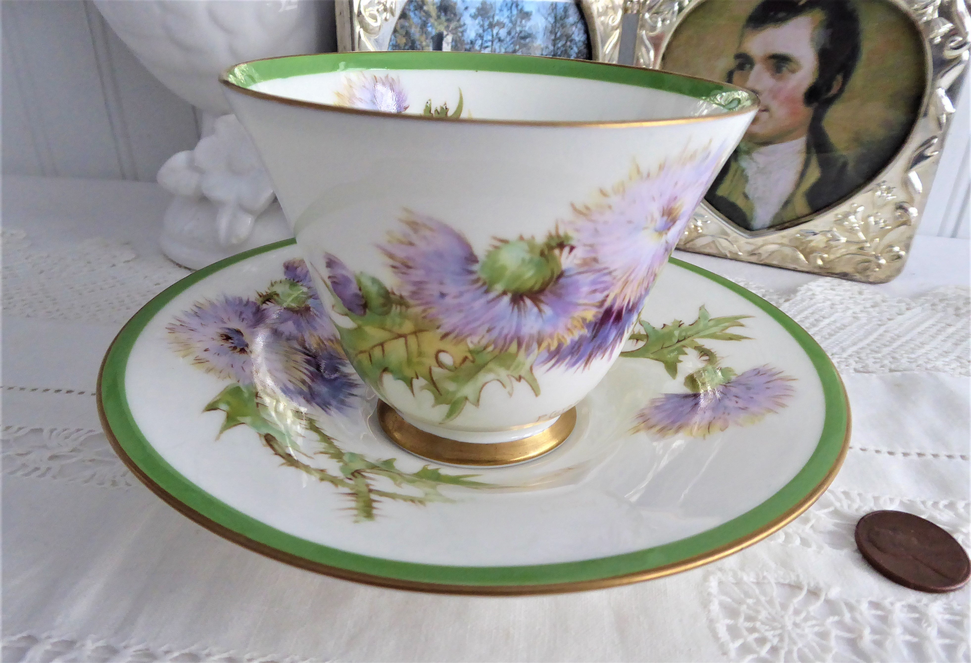 Vintage Royal Doulton Glamis Thistle Cup and Saucer Set - Hand-Painted 1930s Collectible Tea Cup with Queen Mum Association | Perfect for Afternoon Tea, Royal Memorabilia Collections & British Antique Displays