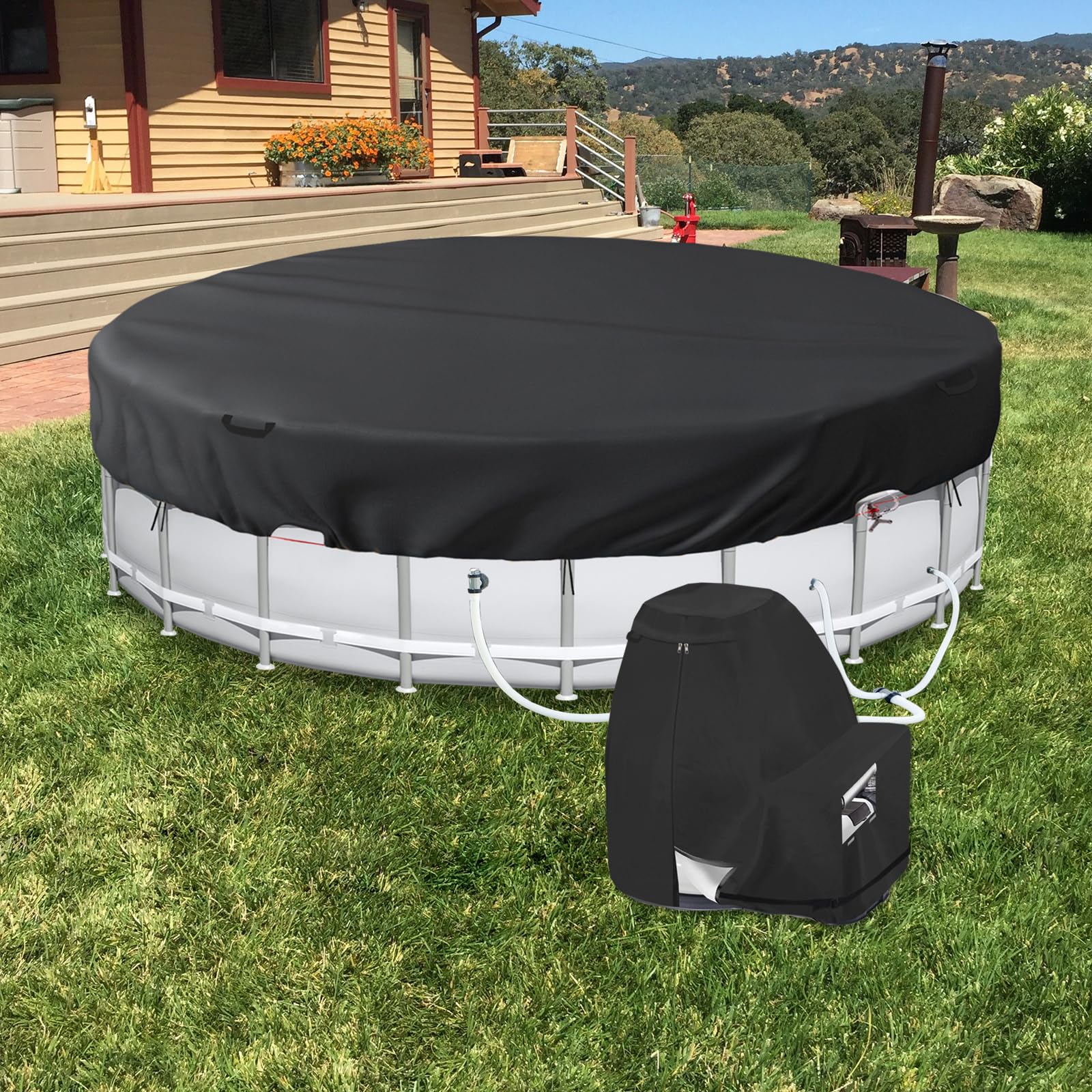 Bitubi Sand Filter Pump Winter Cover with Plush Lining - Waterproof Above Ground Pool Pump Cover for Snow & Sun Protection - Universal Black Design - Perfect for Winterizing and Protecting Pool Equipment from Harsh Weather