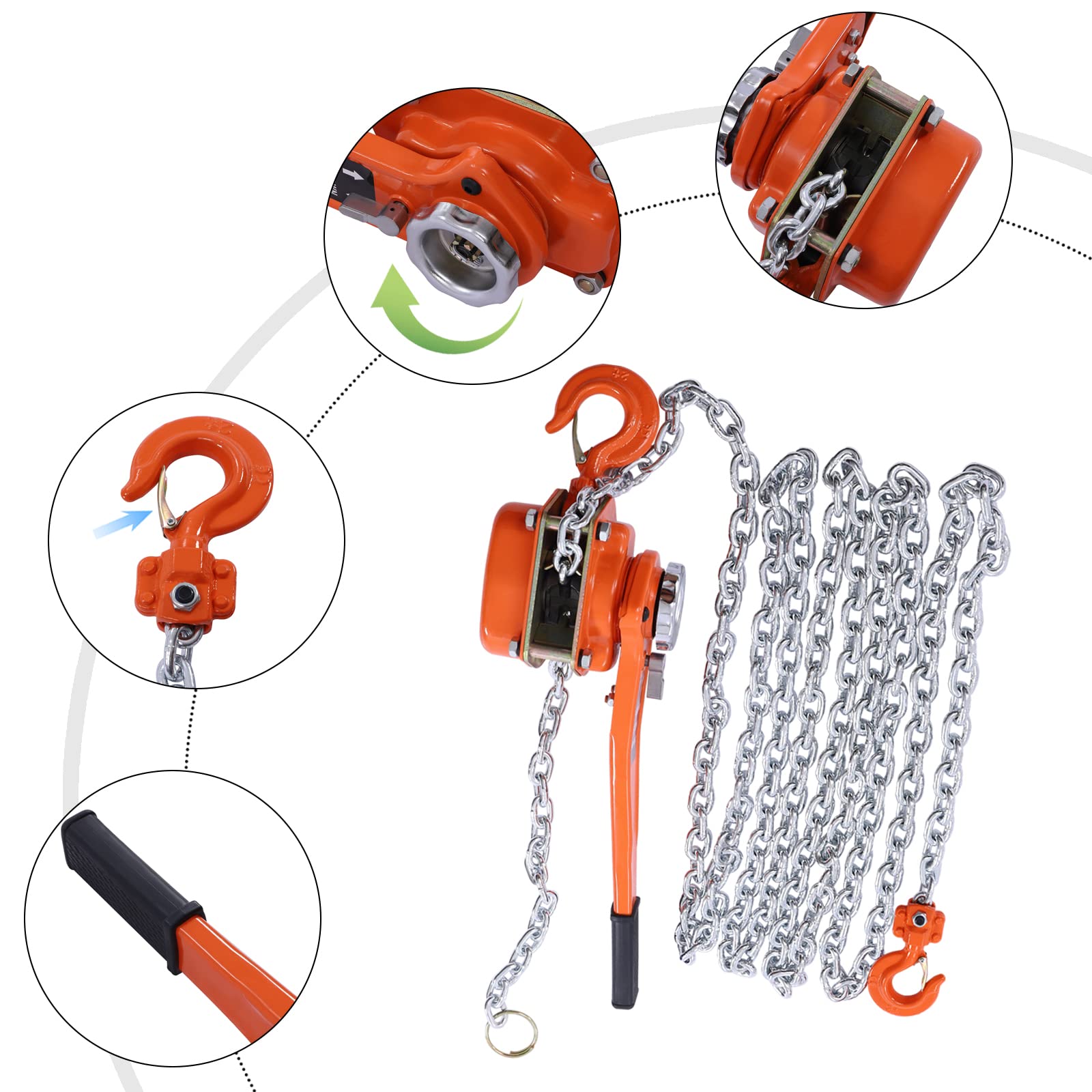 Heavy Duty Manual Lever Chain Hoist 3300LBS (1.5 Ton) with 20ft Lifting Chain - 7.1mm/0.3inch Orange Ratchet Hoist for Warehouse, Garage, Construction & DIY Projects