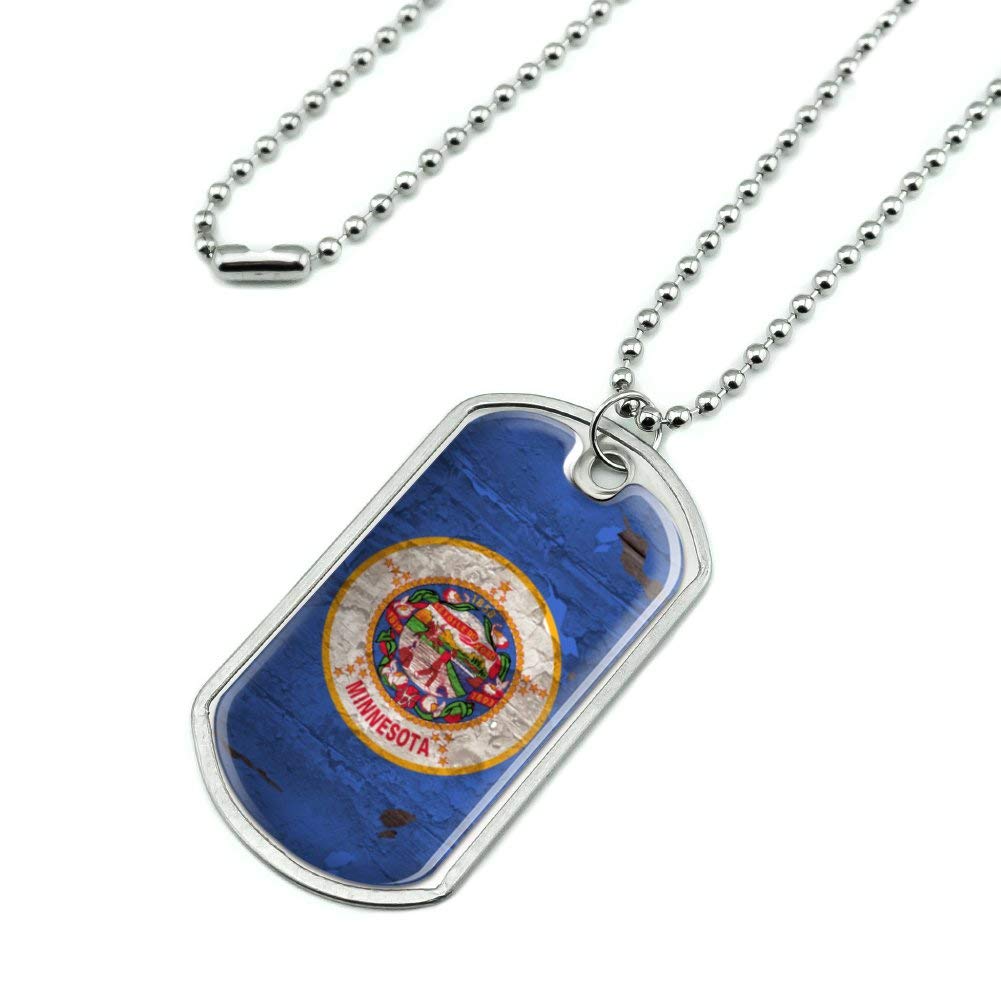 Vintage Minnesota State Flag Dog Tag Pendant Necklace - Distressed Military Style USA Patriotic Jewelry with Chain - Perfect for Veterans Day, 4th of July & State Pride Gifts