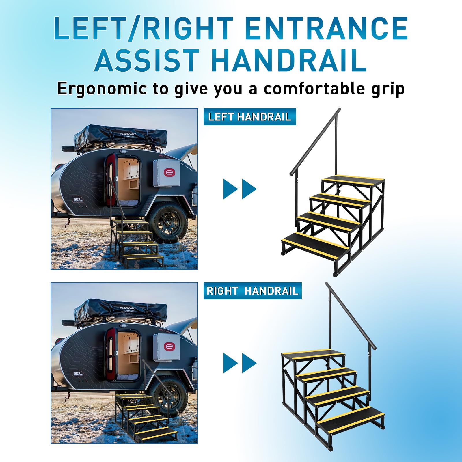 GARVEE 4-Step RV Stairs with Handrail - Heavy Duty Metal Hot Tub Steps with Non-Slip Tapes | Portable Staircase for Travel Trailers, Mobile Homes, Campers & Ground Pools | Indoor & Outdoor Use for Easy Access