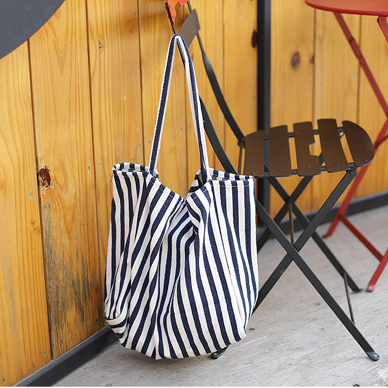 Stylish Striped Canvas Tote Bag for Women - Large Capacity Fashion Shoulder Bag - Durable Casual Shopping Tote - Perfect for Groceries, Beach Trips & Daily Essentials