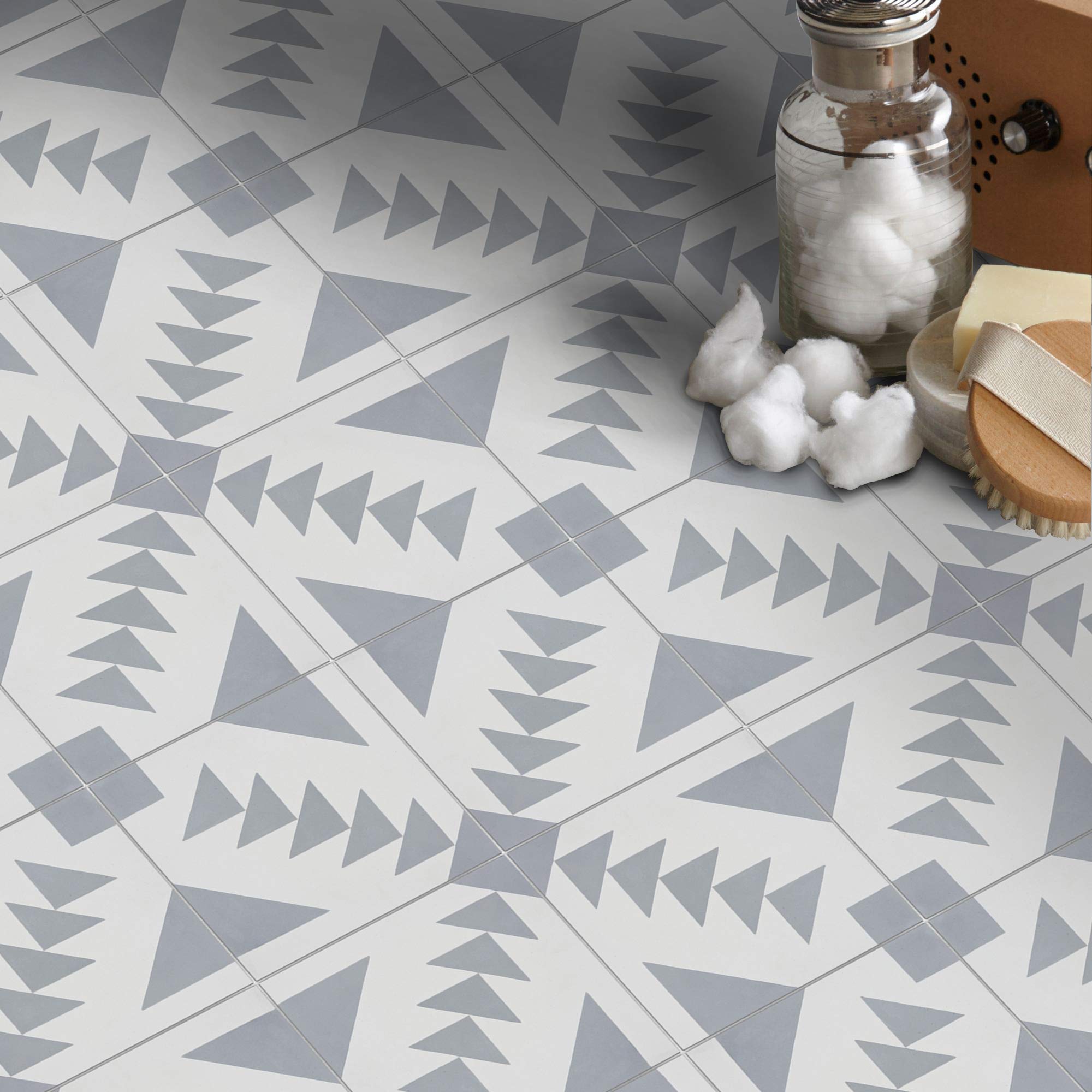 Handmade Moroccan Cement Tile CTP60-02 Tadla - Grey & White Mosaic for Kitchen Backsplash, Bathroom Floor & Mediterranean Home Decor