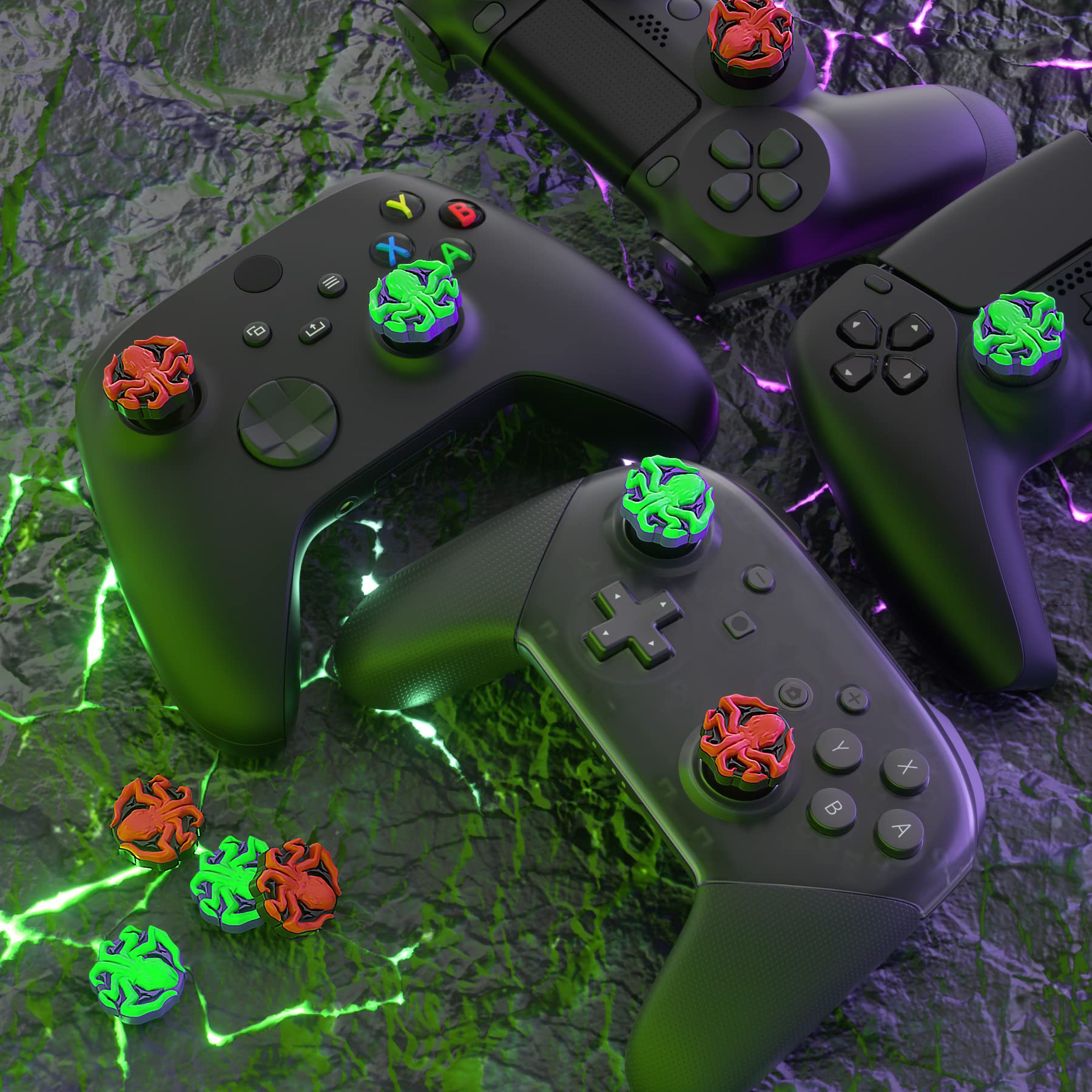 PlayVital Joystick Caps for PS5, PS4, Xbox Series X/S, Xbox One & Switch Pro Controller - Octopus Cthulhu Thumb Grip Accessories for Enhanced Gaming Comfort | Perfect for FPS, Racing & Long Gaming Sessions