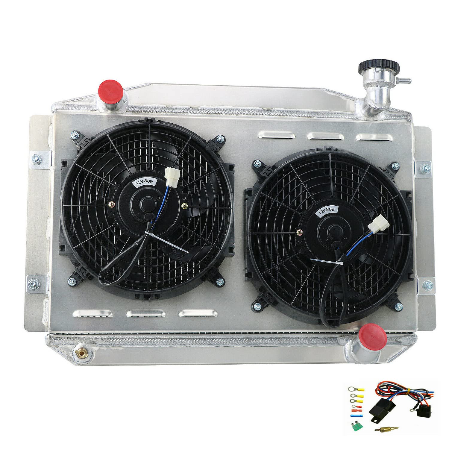 Chevy Corvette C1 350 V8 4.6L Aluminum Radiator with Shroud & Wiring Kit - Compatible with 1955-1960 Models - High Performance Cooling for Classic Car Restoration & Hot Rod Builds