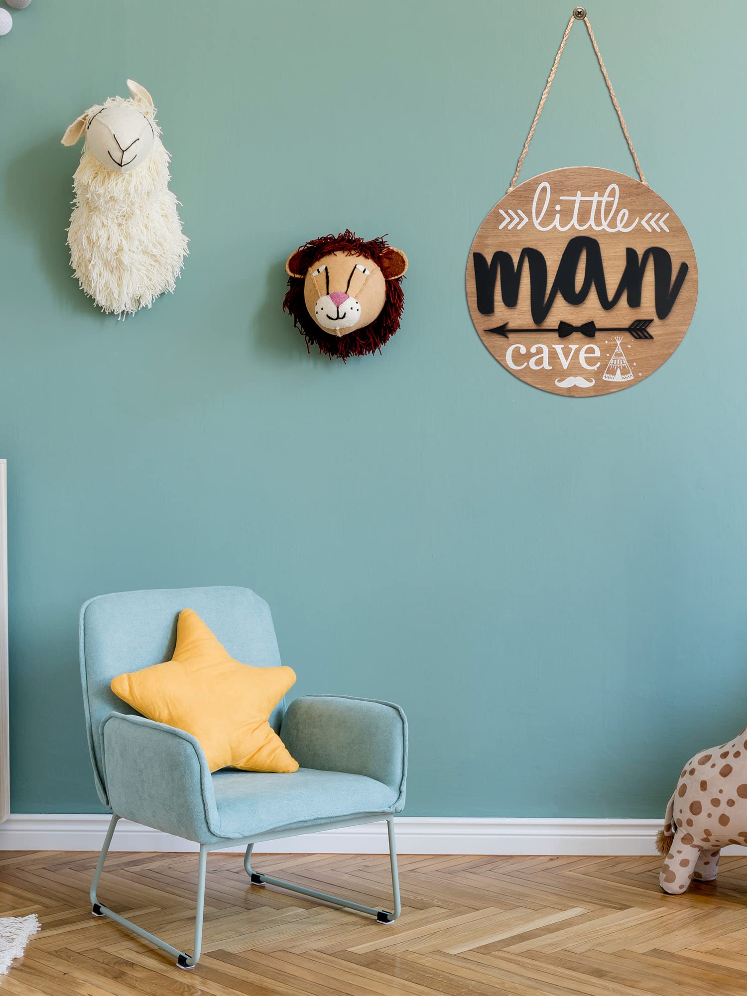 Little Man Cave Wooden Circle Door Sign - Woodland Nursery Decor for Boys, Baby & Toddler Room - Kids Bedroom & Living Room Wall Hanging Decor - Perfect for Baby Showers, Birthday Gifts & Nursery Themes