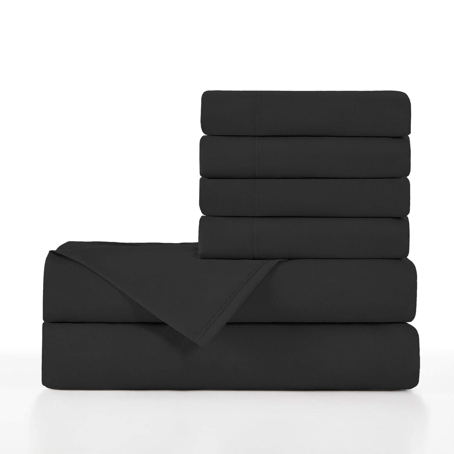 Premium 6-Piece King Size Sheet Set - 100% Oeko-Tex Certified 2000 Series Luxury Soft Bed Sheets in Black | Perfect for Master Bedrooms, Guest Rooms & Hotel Style Comfort