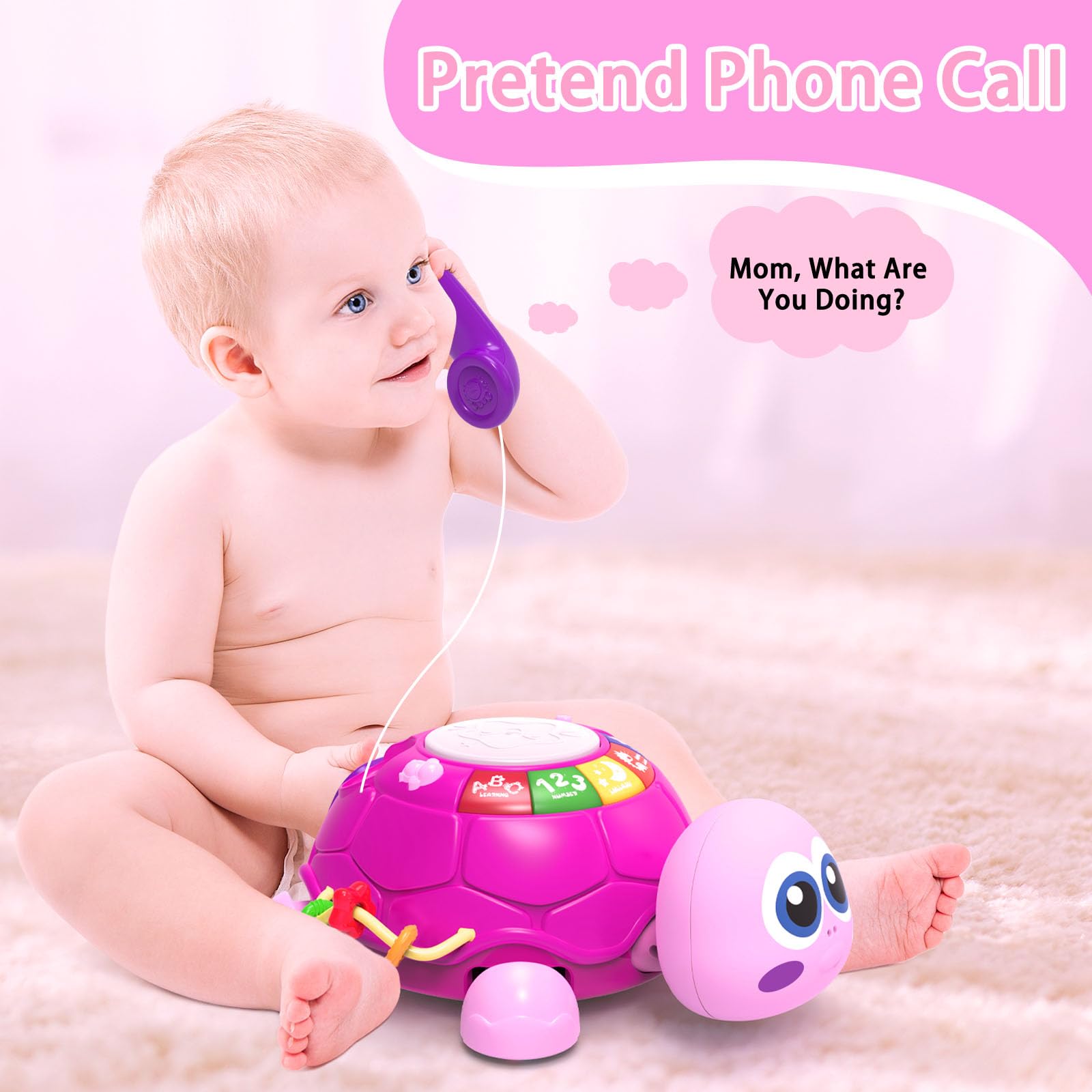 Musical Turtle Baby Toy - Light-Up Crawling Toy for 6-12 Months | Easter & Birthday Gift for Girls
