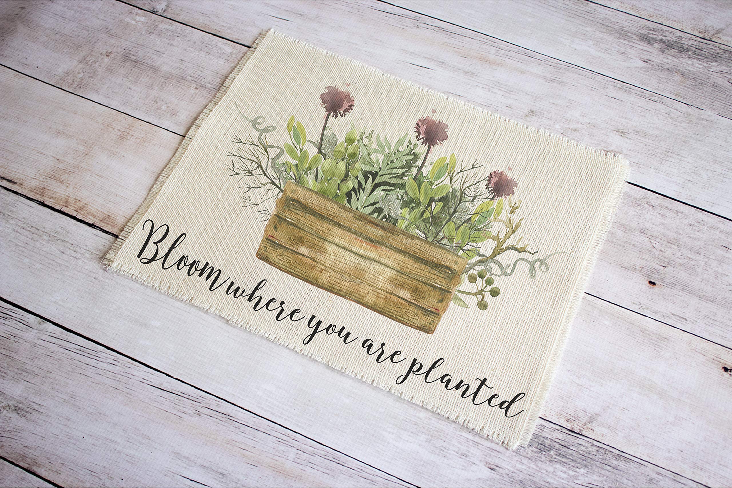 Bloom Where You Are Planted - Rustic Burlap Placemats for Farmhouse Dining, Kitchen Table Decor, and Wedding Centerpieces | Natural Jute Table Mats for Home Decor