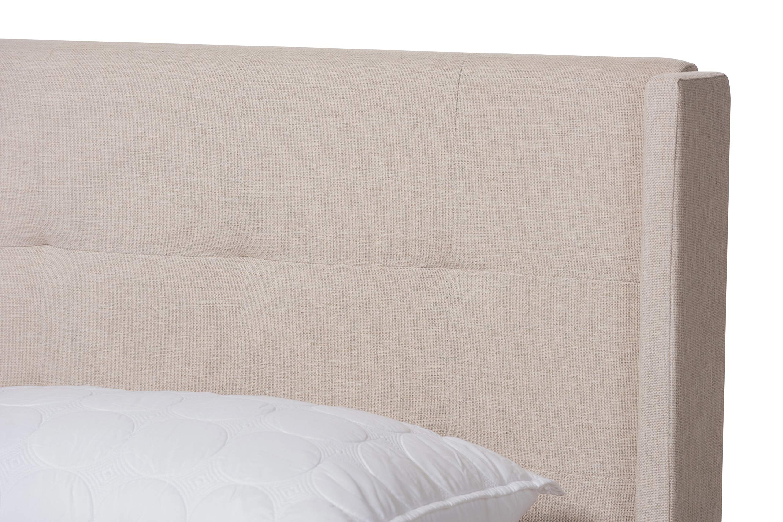 Baxton Studio Queen Size Bed Frame with Box Spring Required - Beige Upholstered Platform Bed for Modern Bedroom Decor
