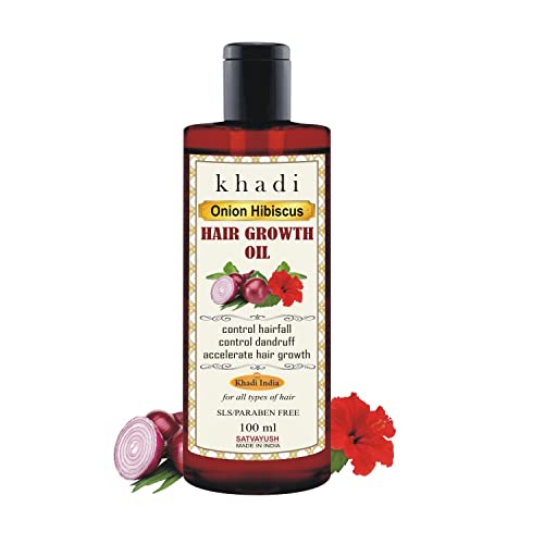 Satvayush Khadi Onion Hibiscus Ayurvedic Herbal Hair Oil - 100% Natural, Anti-Dandruff & Promotes Hair Growth (100ml) - Perfect for Dry Scalp, Hair Fall Control & Daily Nourishment