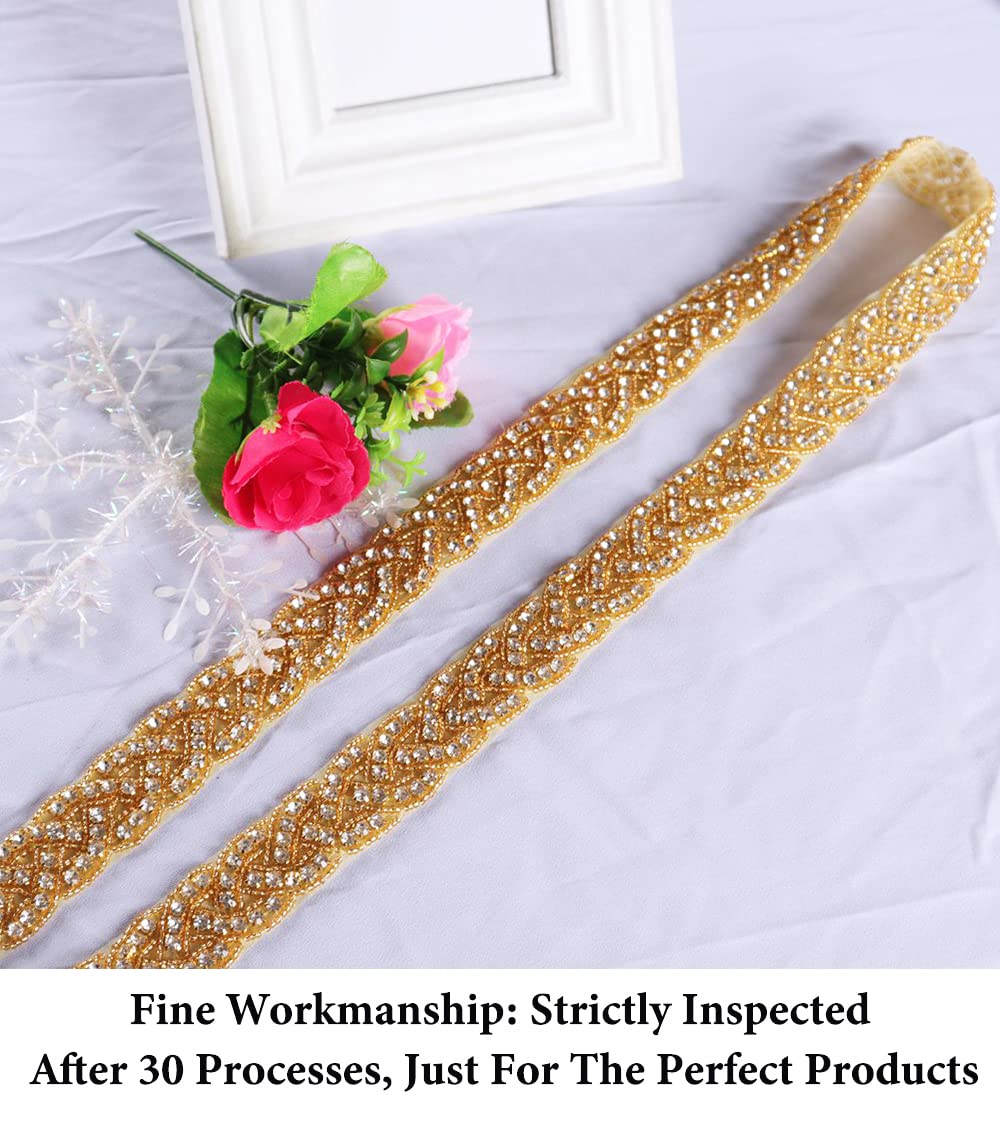 Sparkling Crystal Rhinestone Wedding Belt - 1 Yard Beaded Sash for Bridal Gowns & Flower Girl Dresses | Elegant Dress Trim for Weddings, Prom & Special Occasions