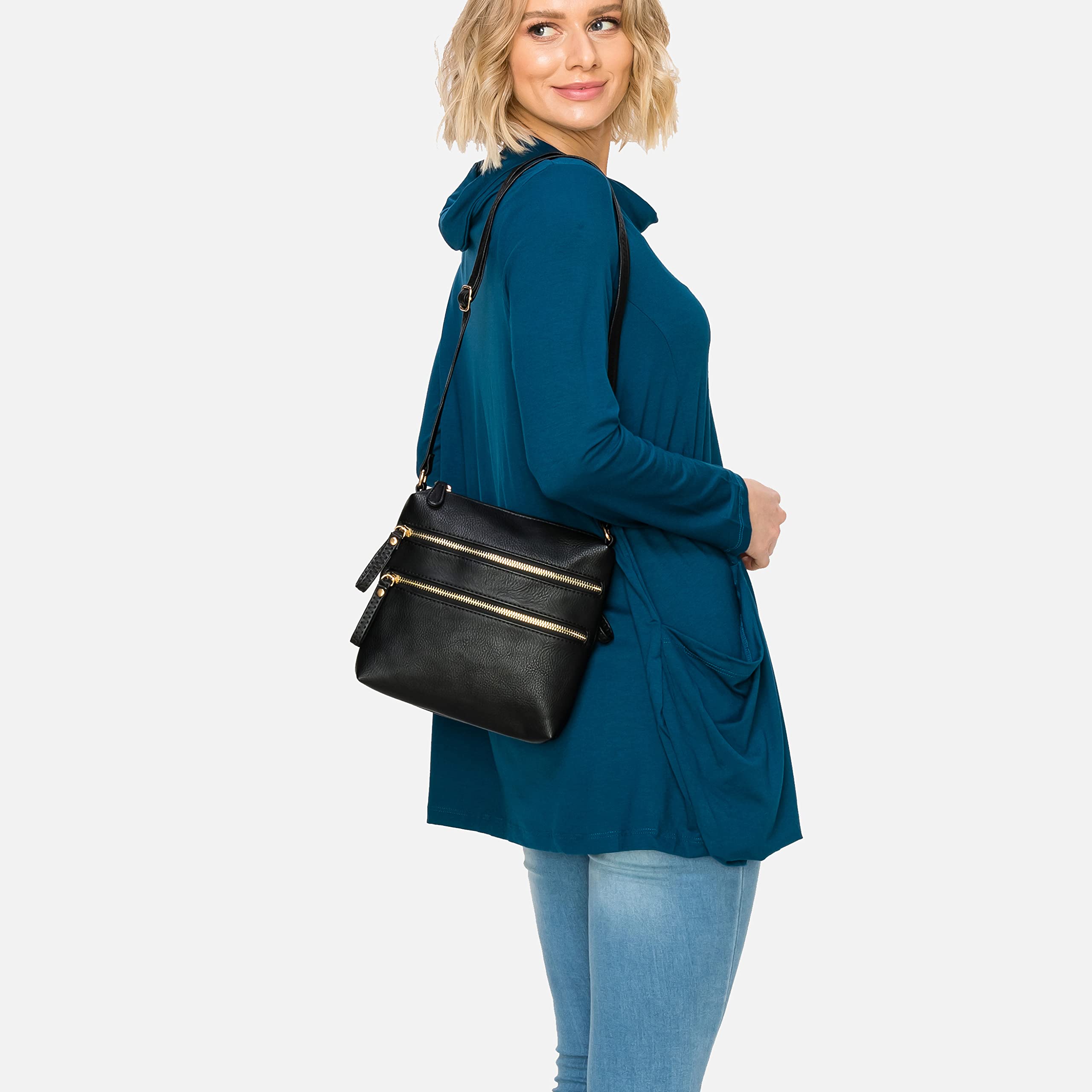 Solene Multi Zipper Pocket Crossbody Bag with Adjustable Strap - Lightweight Travel Purse for Women - Fashionable Messenger Bag for Daily Use, Work, Shopping & Travel Accessories