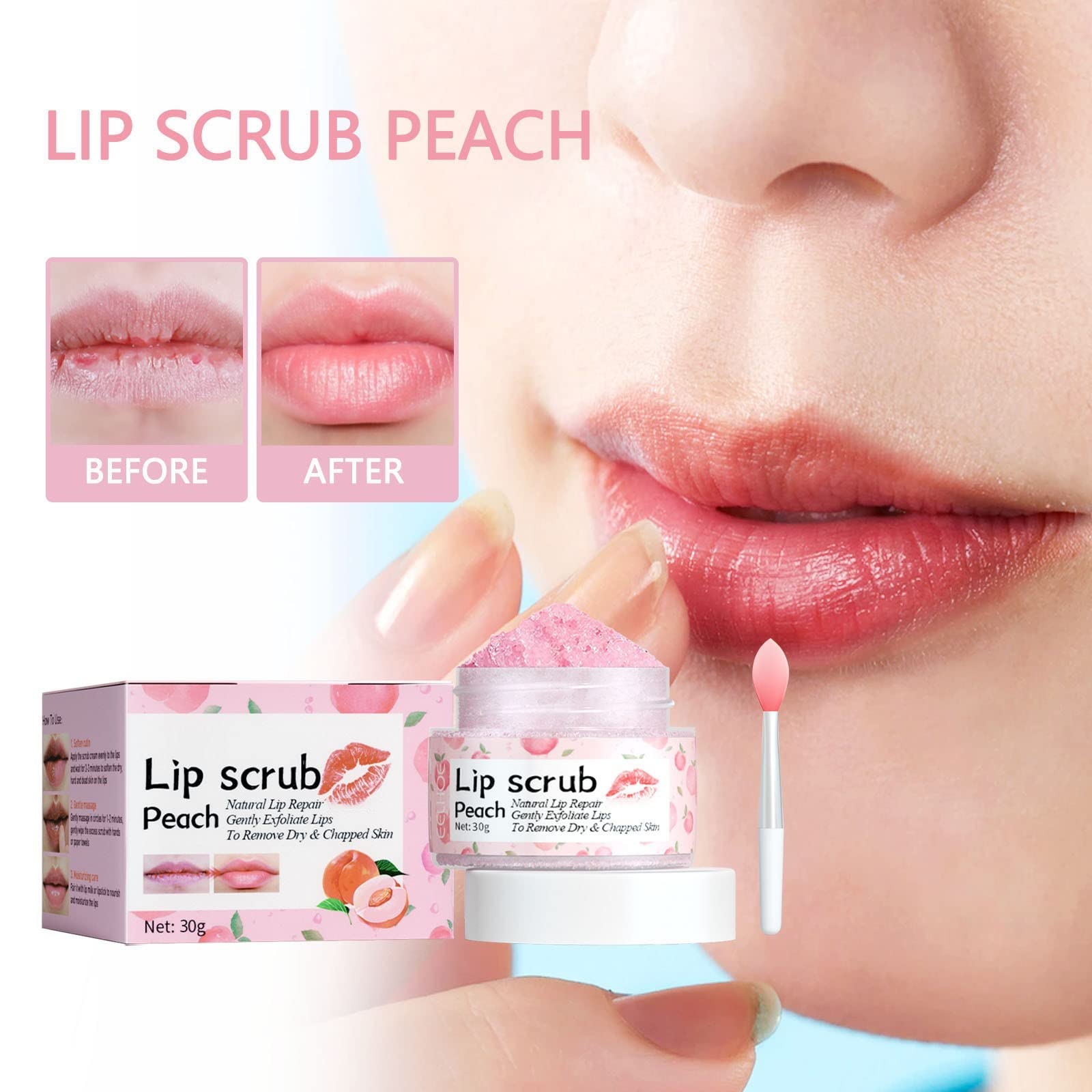 Peach Lip Scrub & Plumper - Hydrating Exfoliator for Dry Lips, Fades Lip Lines & Revitalizes - 99% Aloe Gel Lipstick for Natural Lip Care - Perfect for Daily Use & Nighttime Lip Treatment (One Size)