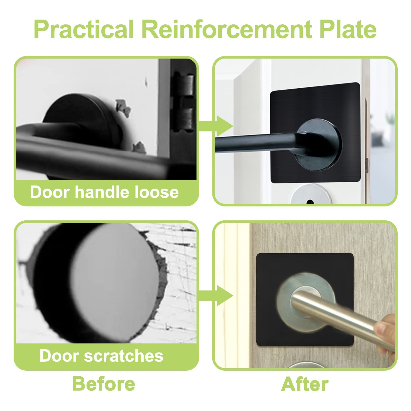 4Pcs Stainless Steel Self-Adhesive Door Lock Repair Plates - Black Split Door Knob & Lever Fixing Brackets for Secure Handle Reinforcement (Ideal for Loose Door Handles, Cabinet Repairs & DIY Home Maintenance)
