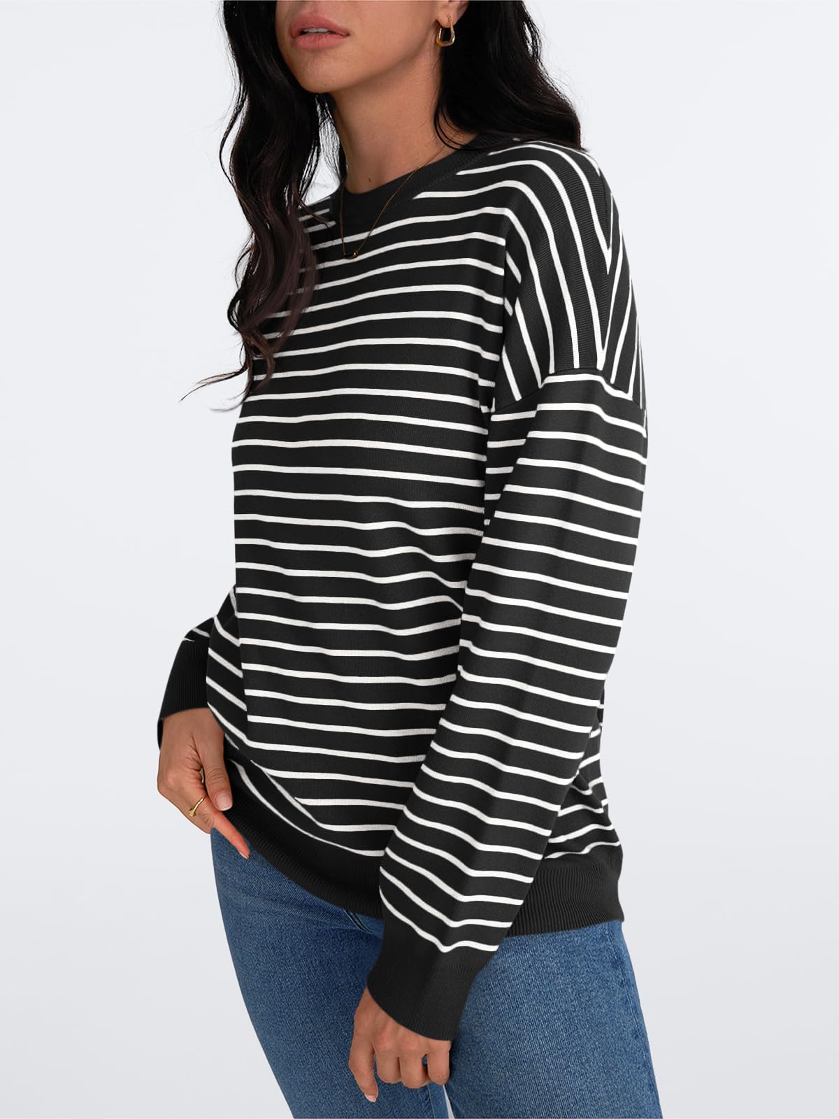 LILLUSORY Women's Oversized Striped Knit Sweater - Lightweight Long Sleeve Crewneck Pullover for Fall & Winter 2025 | Casual Comfort, Layering Essential, Office Wear & Weekend Outfits
