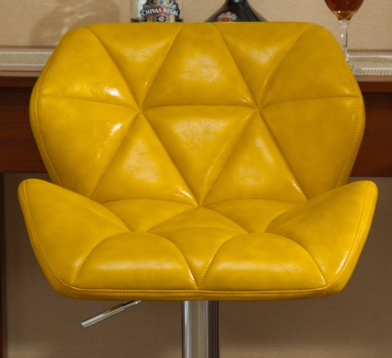 Roundhill Furniture Glasgow Contemporary Tufted Adjustable Height Hydraulic Bar Stools, Set of 2, Yellow - Perfect for Kitchen Islands, Home Bars & Modern Dining Areas