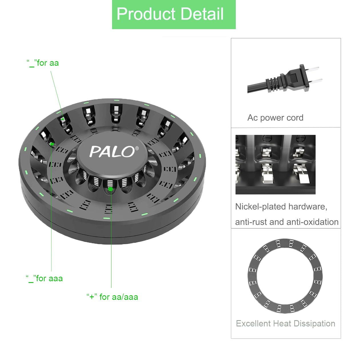16 Bay AA AAA Battery Charger for NiMH NiCd Rechargeable Batteries - Fast Independent Charging with LED Indicators & AC Adapter (Green/Red) - Perfect for Home, Office, and Emergency Power Supply