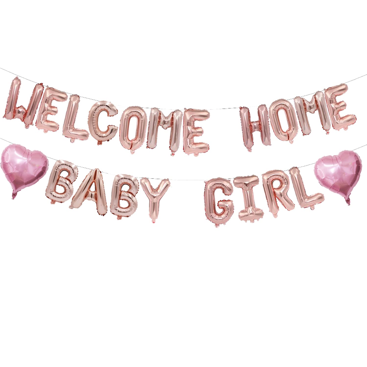 Welcome Home Baby Girl Balloon Banner - 16 Inch RosGold Gender Reveal & Baby Shower Decorations - Perfect for Nursery Decor, Newborn Photos, and First Birthday Parties