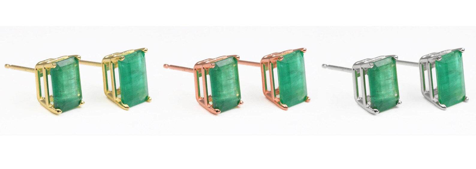 2.50tcw Natural Dark Green Emerald Cut Earrings in 14K Gold - Timeless Elegance for Weddings, Parties & Special Occasions