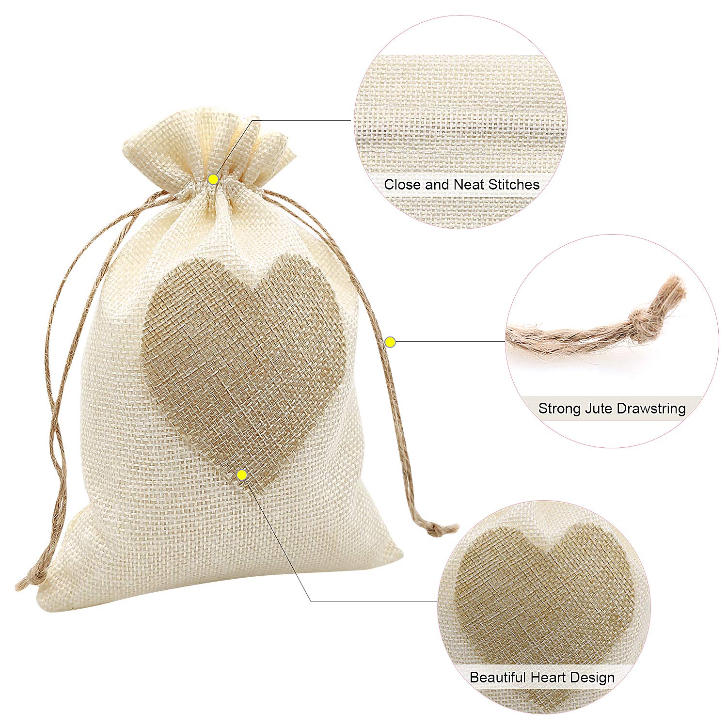 SumDirect 36Pcs 5x7 Inch Heart-Shaped Burlap Drawstring Bags - Natural Beige Linen Favor Pouches for Wedding, Baby Shower, Party Favors | Perfect for Gift Wrapping, Candy Bags, Bridesmaid Gifts & DIY Craft Projects