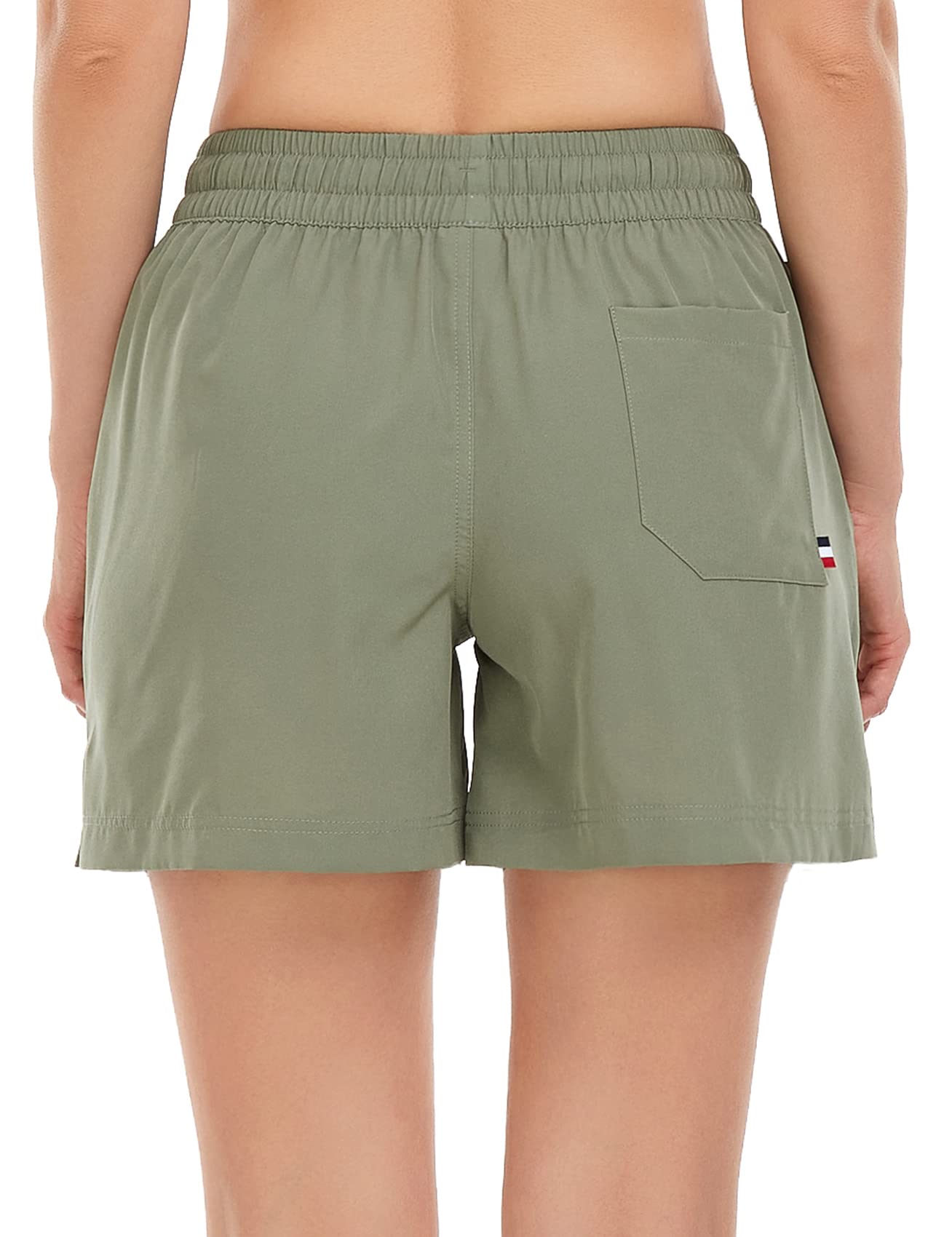 Davena Women's 5'' Workout Shorts with 5 Pockets - Elastic Waist Quick Dry Athletic Shorts for Running, Hiking, Gym & Casual Wear - Sage Green, XL - Perfect for Outdoor Activities & Fitness Training