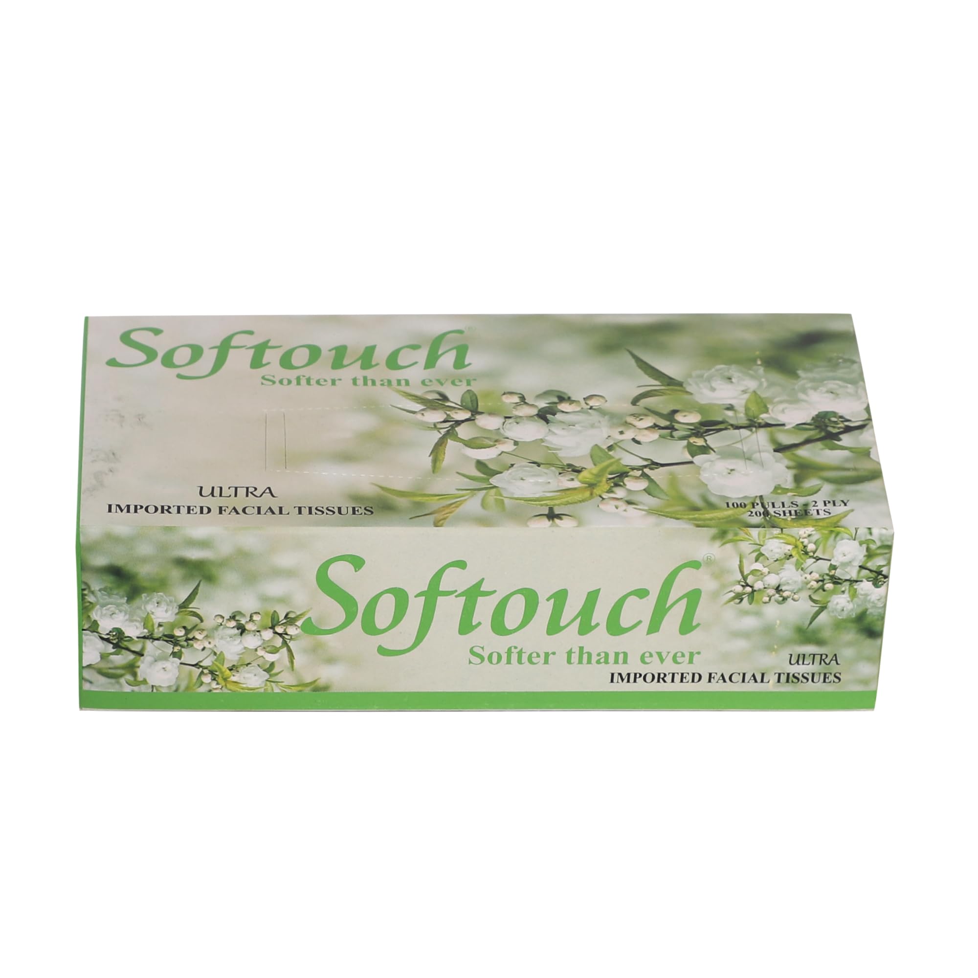 Softouch 2-Ply Facial Tissues for Home & Car - 4 Pack (100 Pulls Per Box, 800 Sheets Total) | Ultra-Soft & Gentle for Nose Care, Makeup Removal & Everyday Use