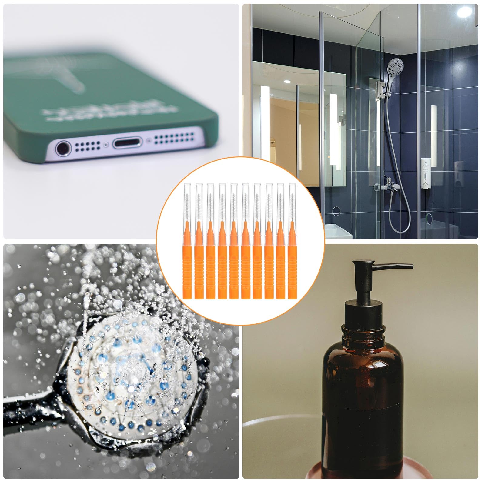 10-Pack Shower Head Cleaning Kit with 10 Brushes & Picks - Anti-Clogging Hole Cleaning Tools for Shower Nozzles (Orange) - Perfect for Bathroom Maintenance & Hard Water Stain Removal