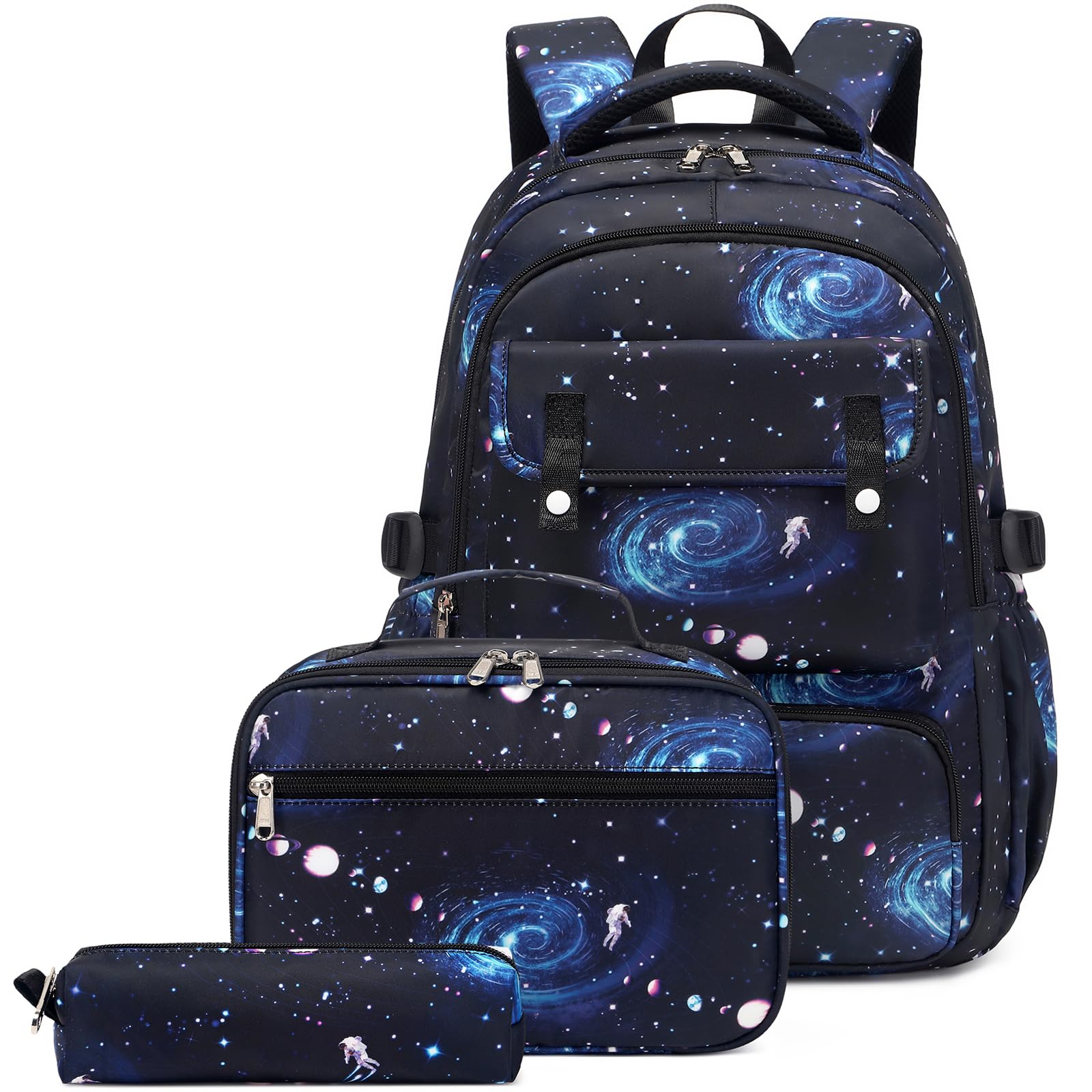 Galaxy Backpack for Boys - Durable School Backpack with Lunch Box & Pencil Case | Elementary Bookbag for Kids | Perfect for School, Travel & Outdoor Adventures