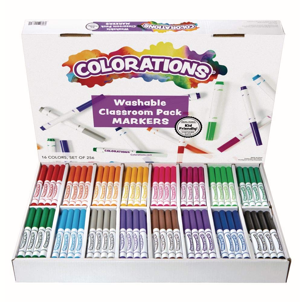 Colorations Washable Markers - 256 Count Bulk Set with 16 Vibrant Colors | Non-Toxic Art Supplies for Kids, Classroom & Homeschool Use | Perfect for Coloring Books, DIY Crafts & School Projects