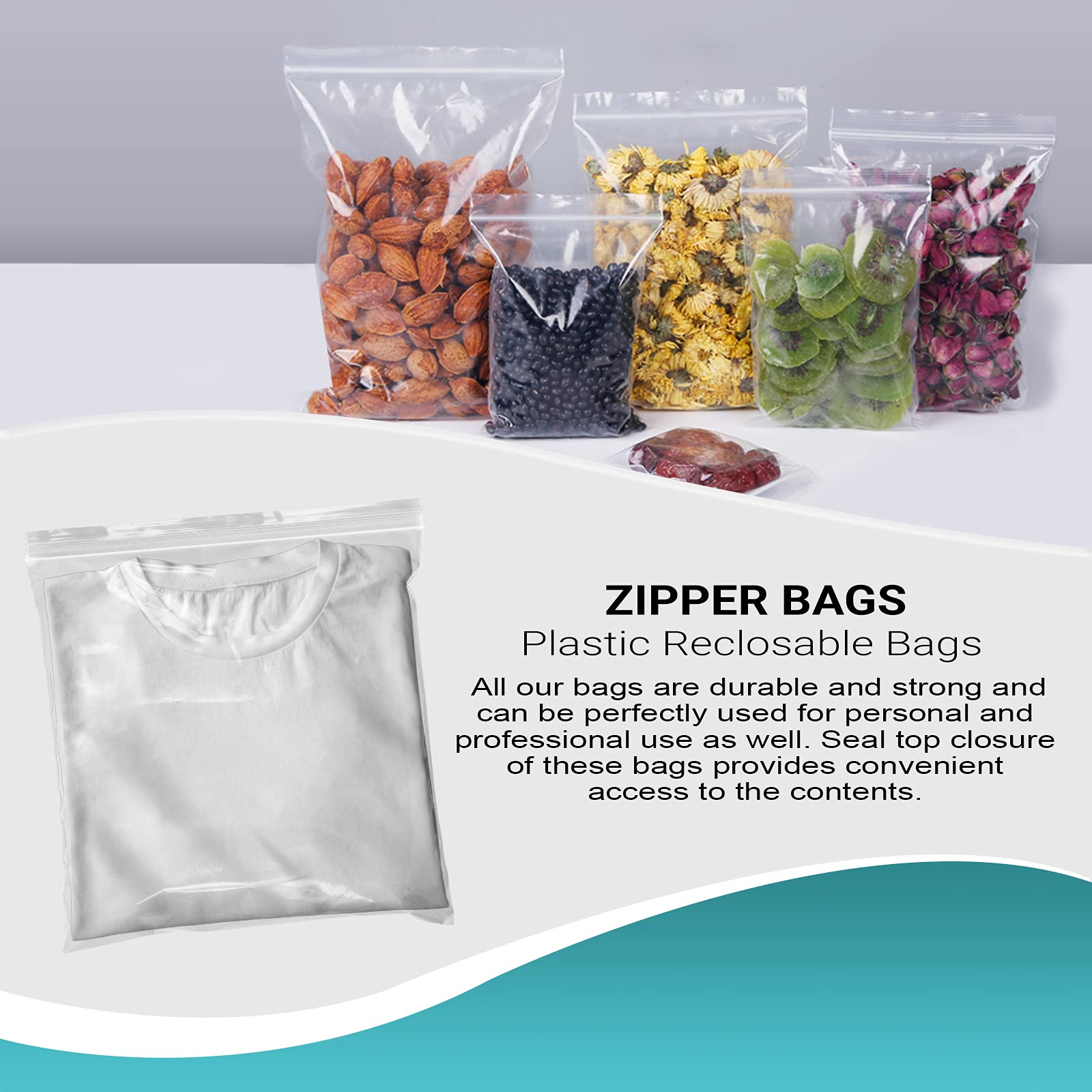 APQ 500 Pack 12x12 Heavy Duty Clear Zipper Bags - 6 Mil Thick Reusable Seal Top Polyethylene Storage Bags for Food, Industrial & Medical Use | Perfect for Organizing, Packing & Storing Crafts, Snacks & Supplies