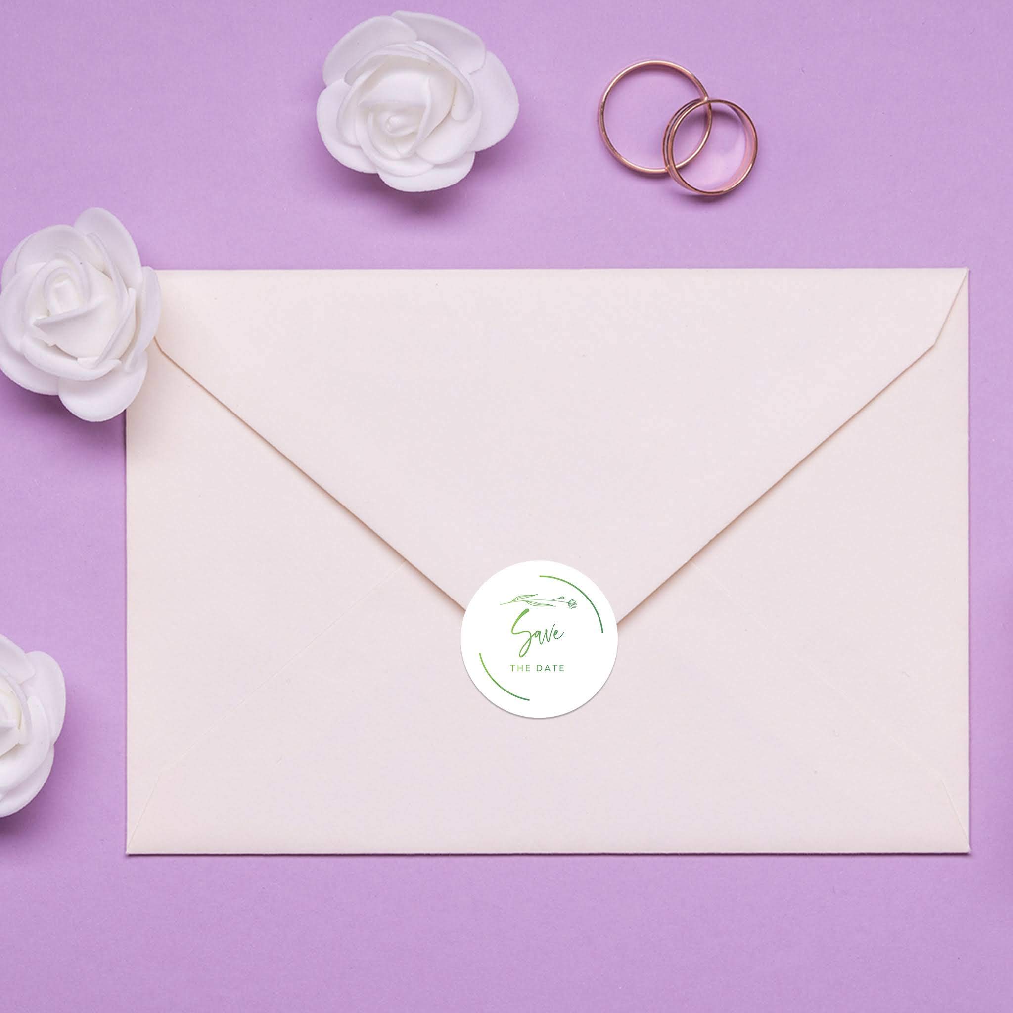 Save The Date Stickers - 2 Inch Round Wedding Seals, Green Minimal Bloom Design (120-Pack) | Perfect for Wedding Invitations, Envelopes & Stationery | Elegant DIY Wedding Decor & Event Planning Accessories