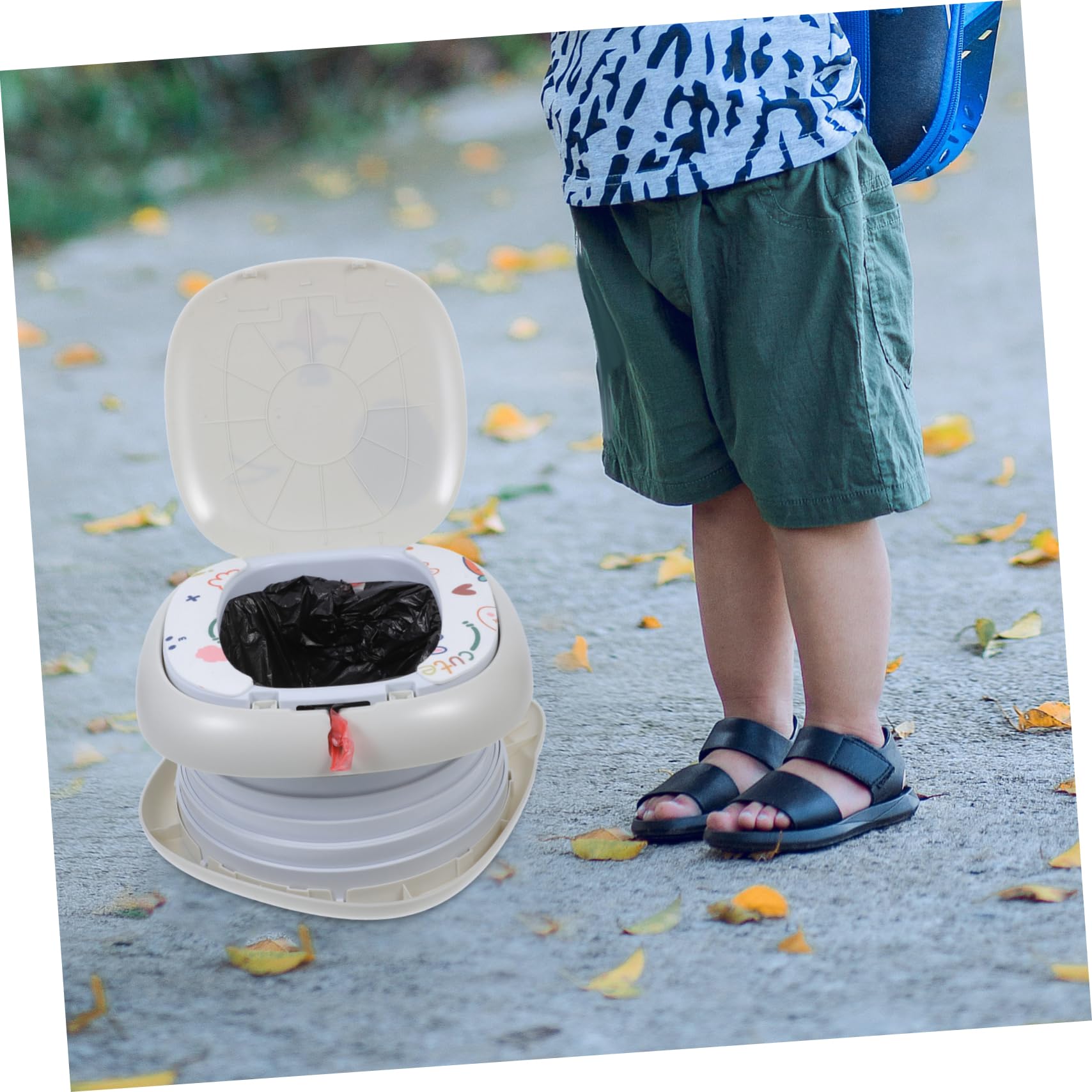GREENADSCAPE Foldable Portable Potty for Kids - Light Grey Plastic Travel Toilet for Toddlers | Perfect for Camping, Road Trips & Outdoor Activities