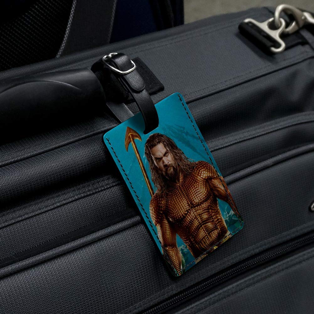 Aquaman Movie Jason Momoa Full Costume Leather Luggage Tag - Durable Rectangle ID Card Holder for Travel, Cosplay & Comic Con Accessories