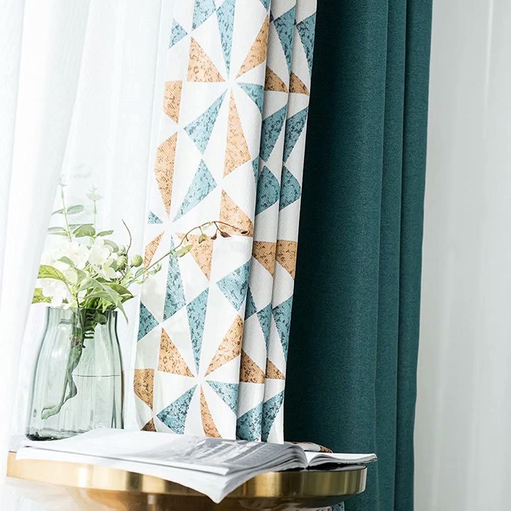 MacoHome Triangle Pattern Linen Blackout Curtains 52x84 Inches - Modern Geometric Window Drapes for Living Room, Bedroom & Nursery - Light Blocking Thermal Insulated Panels for Home Decor