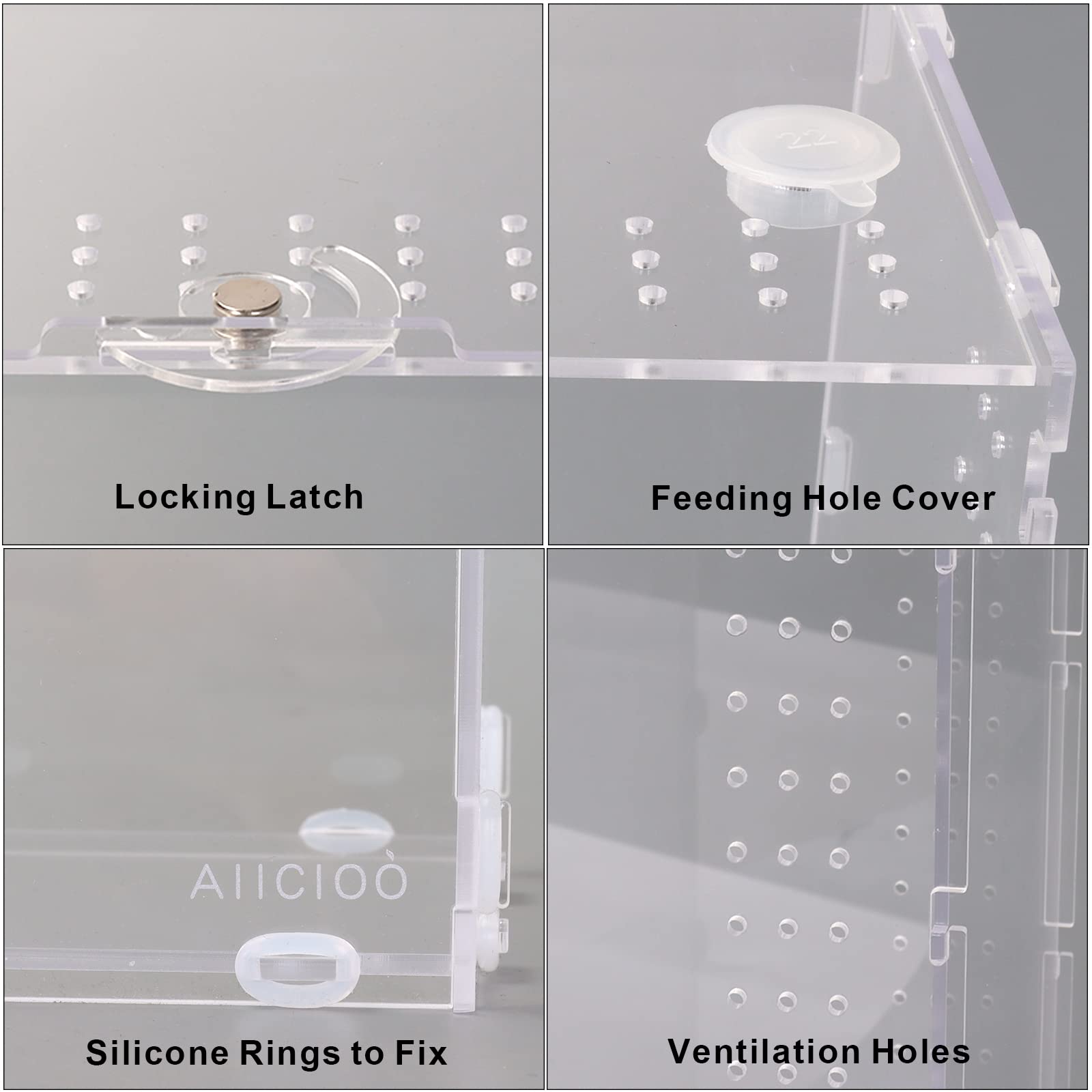 AIICIOO 4x4x8 Inches Clear Acrylic Micro Habitat Terrarium - Tarantula Enclosure Box, Insect & Reptile Feeding Tank for Jumping Spiders, Small Tree-Dwelling Reptiles | Perfect for Home, Office & Classroom Observation