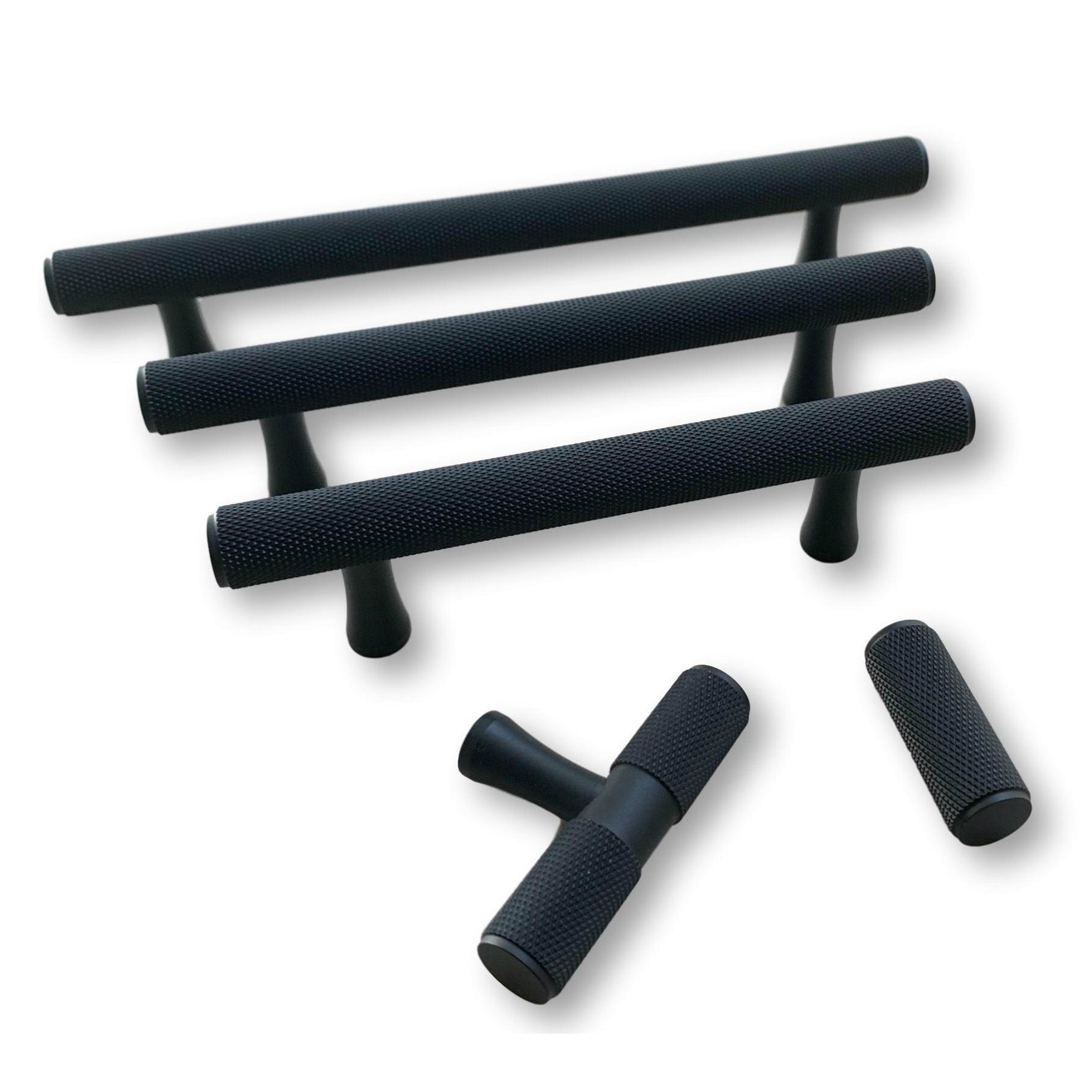 Knurled Matte Black Solid Texture Drawer Pulls and Knobs - Premium Cabinet Hardware for Kitchen, Bathroom & Furniture (Set of 10) - Easy Installation & Modern Home Decor Upgrade