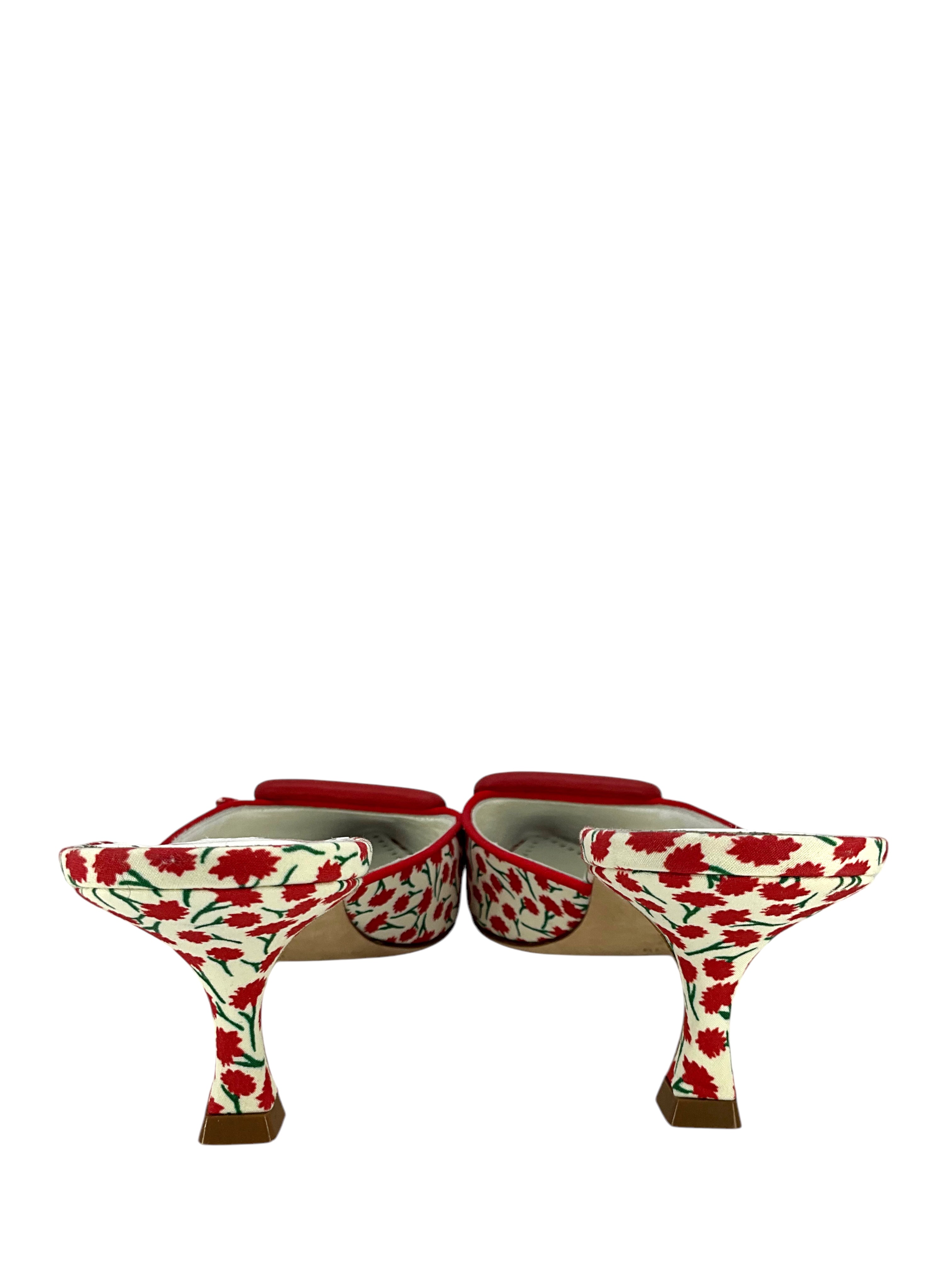 Manolo Blahnik Maysalebi Floral Satin Buckle Mules - Women's Size 9 (US) | Elegant Slip-On Heels for Weddings, Parties & Special Occasions