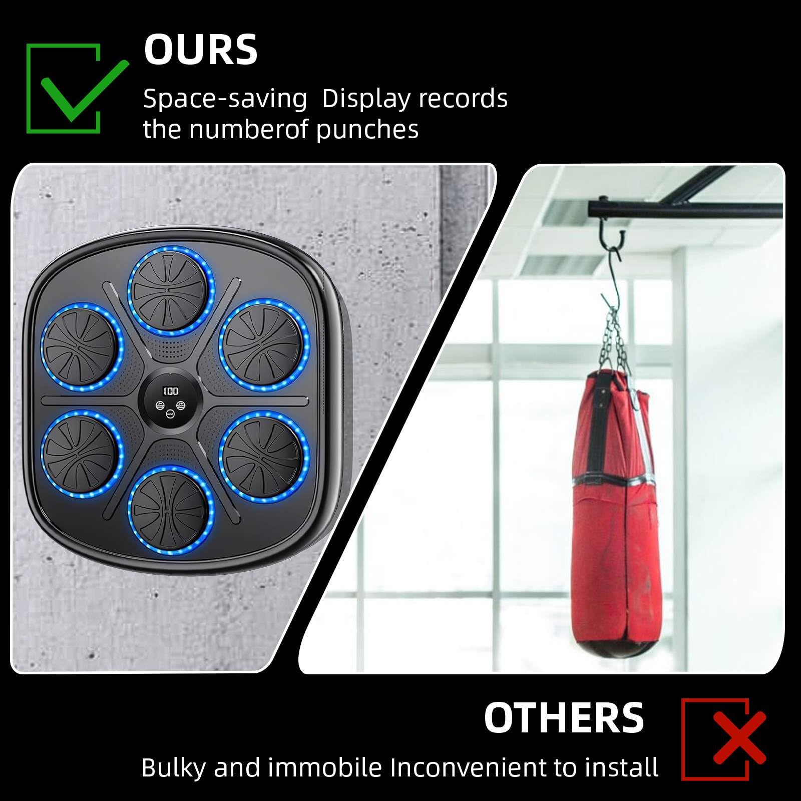 EagerMinds Smart LED Bluetooth Boxing Machine with Music - Wall Mount Punching Bag for Home Workout, Adults & Kids - Perfect for Fitness Training, Stress Relief & Family Fun